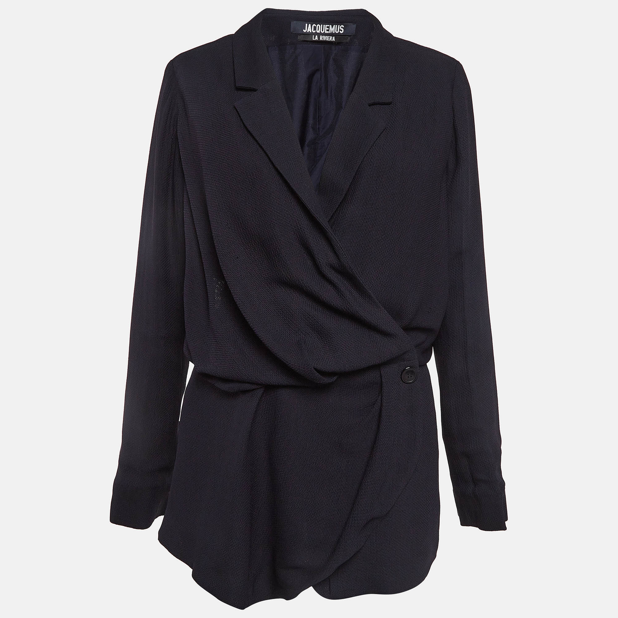 Jacquemus Navy Blue Canvas La Riviera Wrap Mini Dress S