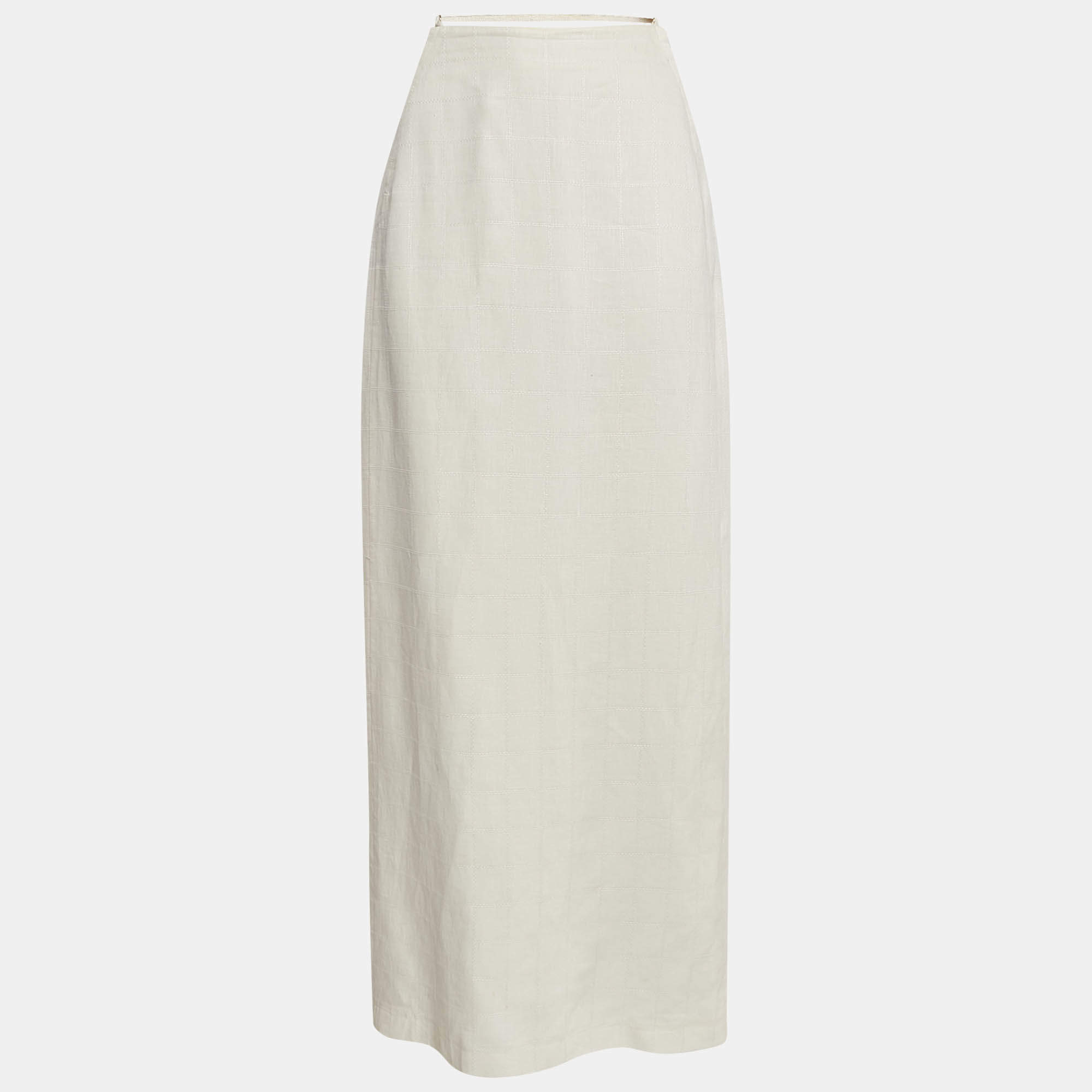 Pre Owned Jacquemus Ivory White Checked Linen L'amour Maxi Skirt M