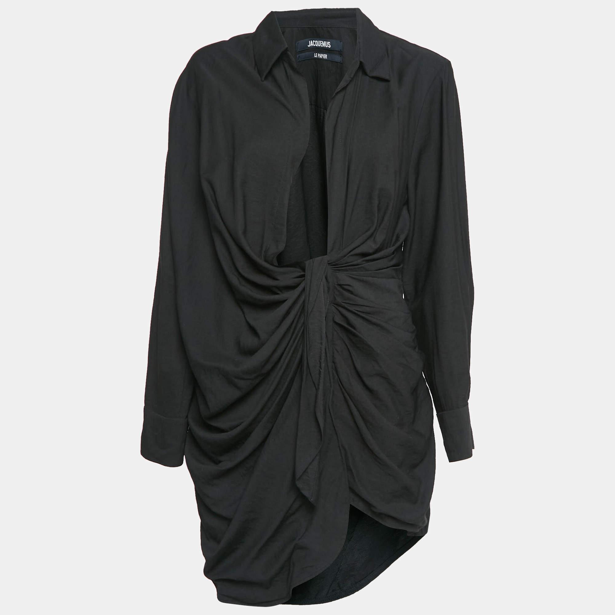Pre Owned Jacquemus Black Crepe Bahia Draped Le Papier Mini Dress M