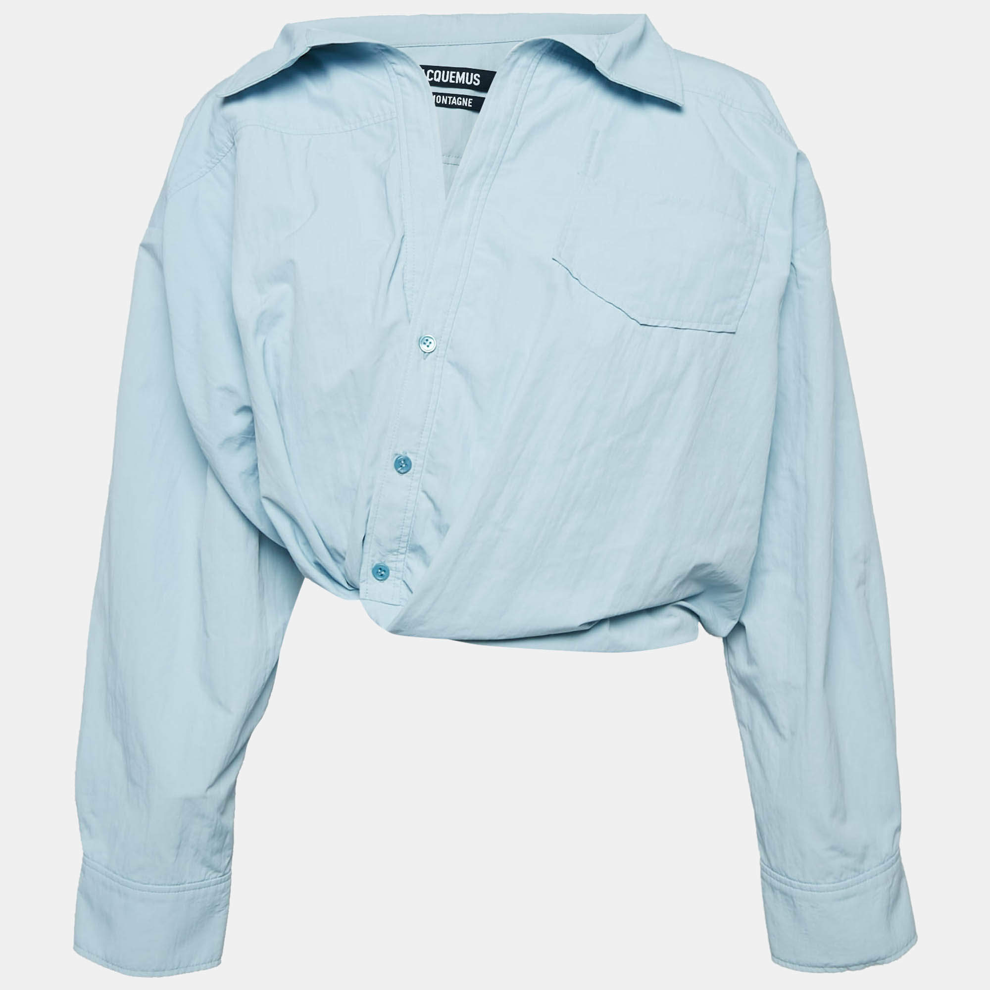 Jacquemus Blue Nylon Bubble La Montagne Crop Shirt M