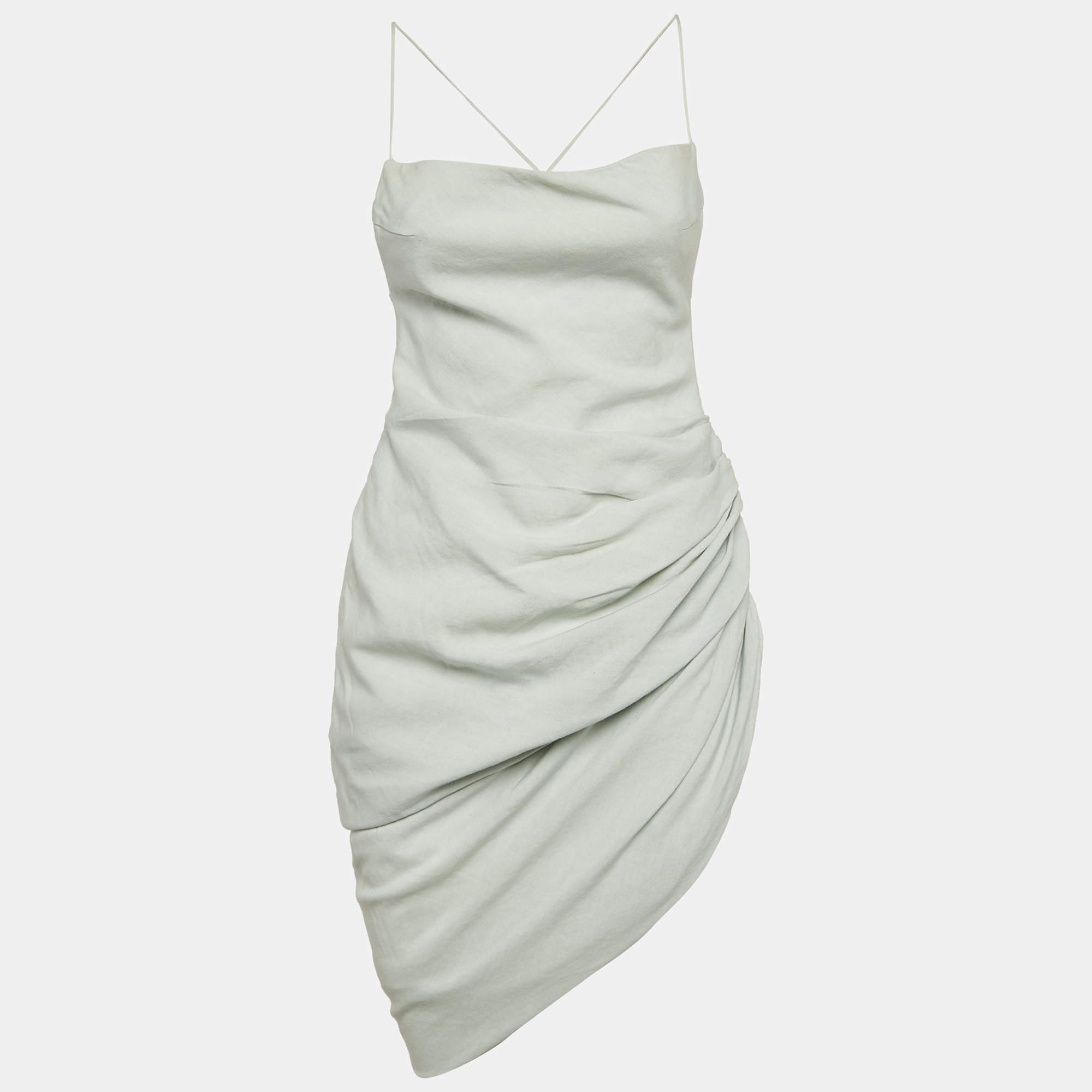 Pre Owned Jacquemus Blue Crepe Asymmetric La Robe Saudade Mini Dress S