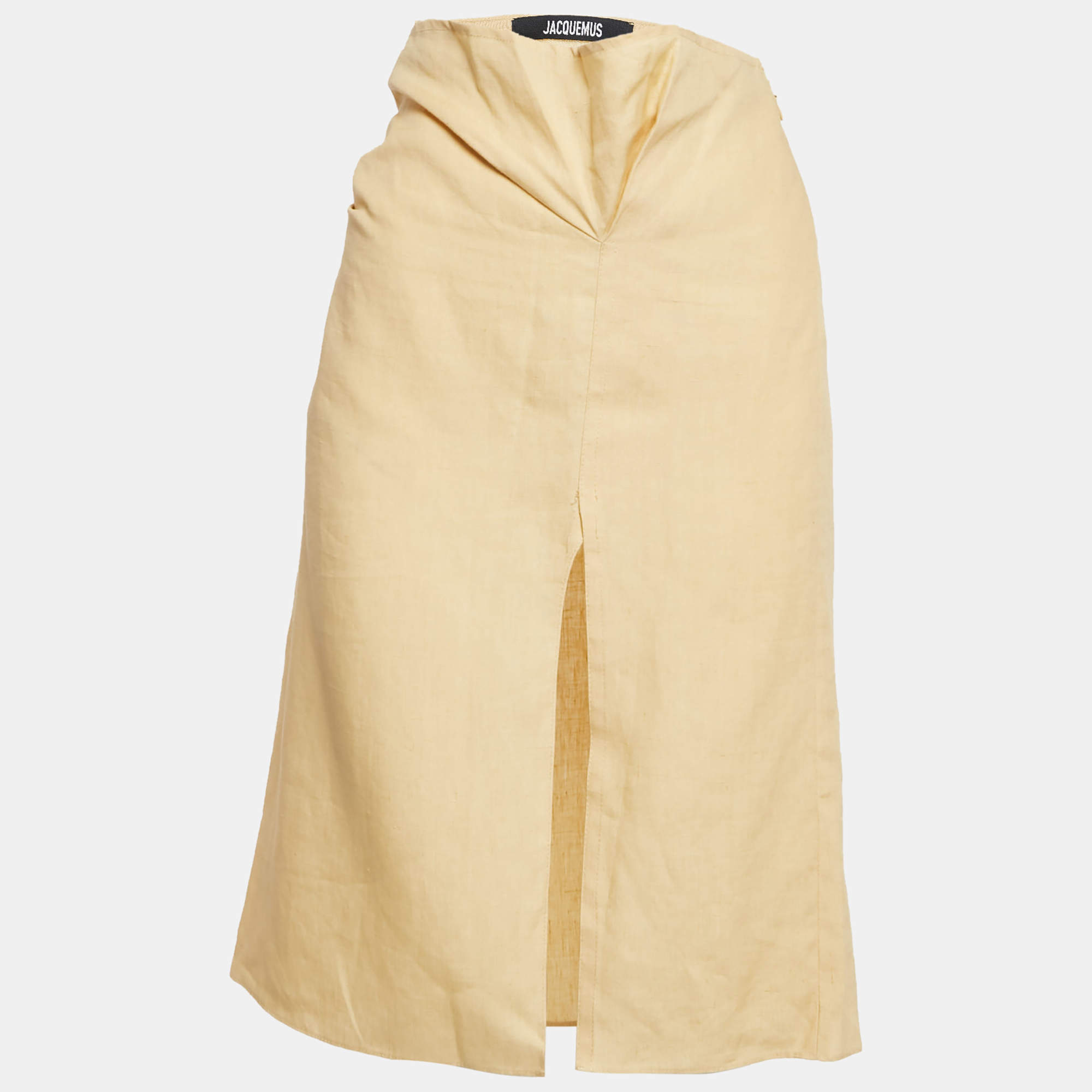 Jacquemus Yellow Linen Drape Style La Jupe Pencil Skirt 