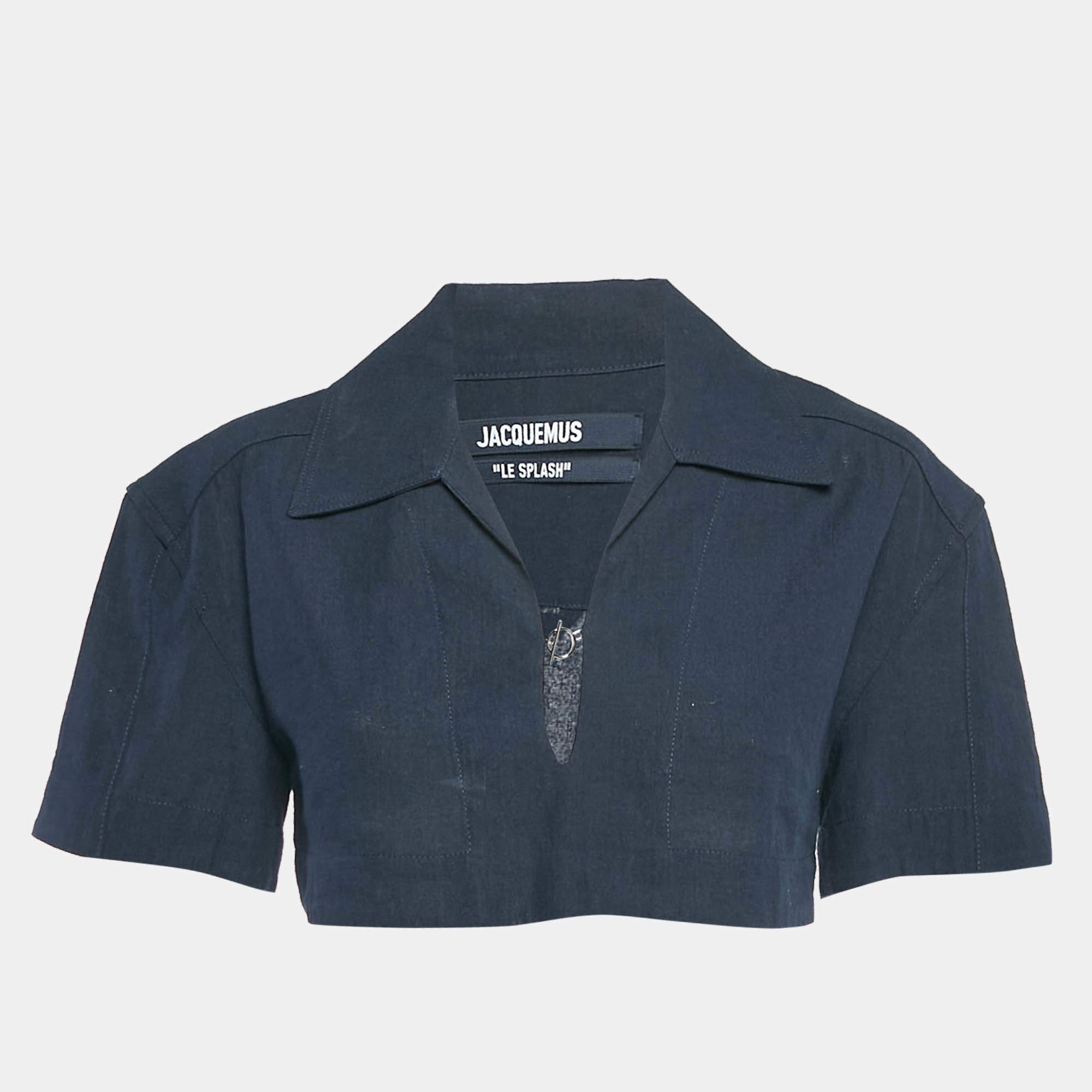 Jacquemus Navy Blue Hemp Blend Le Haut Bebi Crop Top S