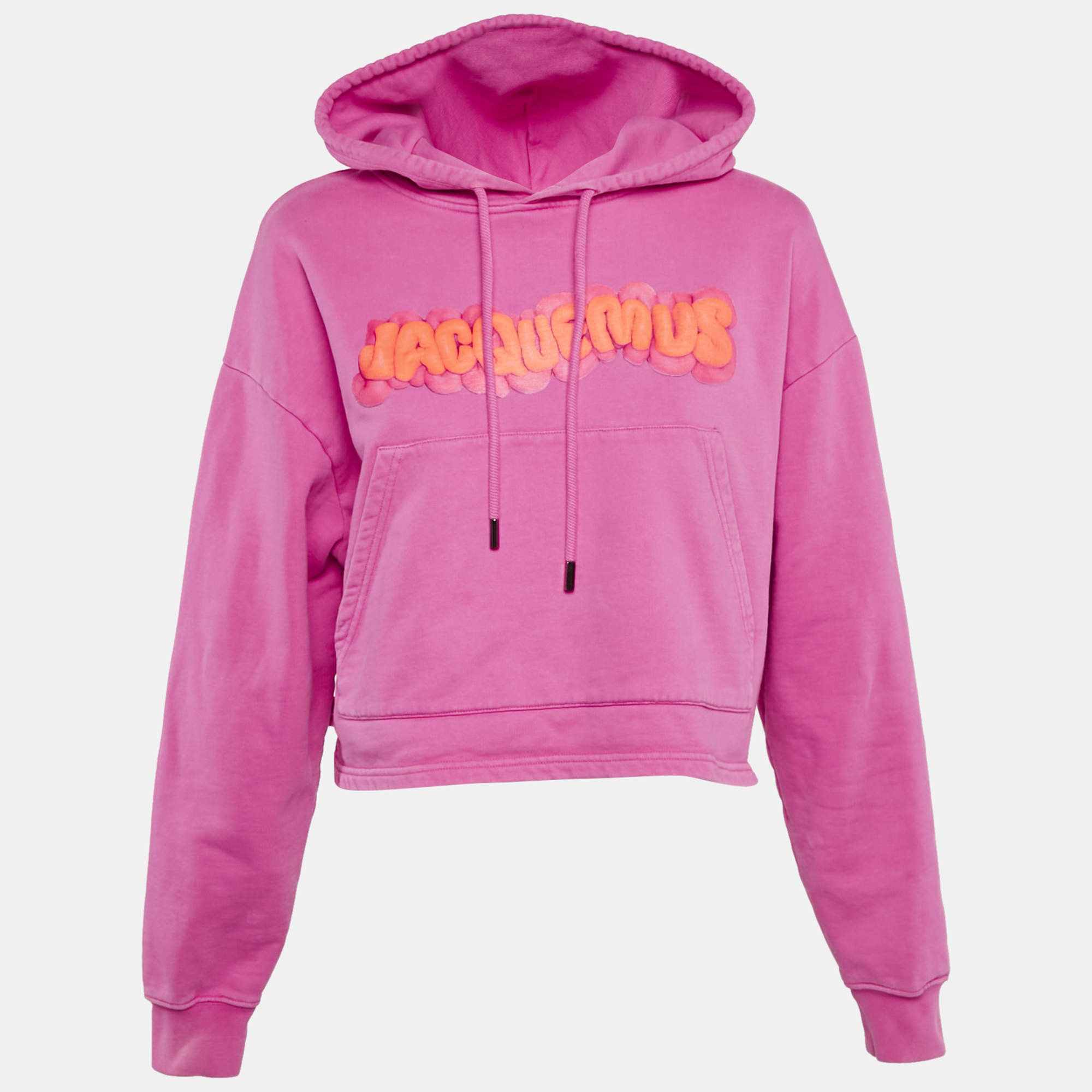 Jacquemus Pink Cotton Logo Print Crew Neck Cropped Sweatshirt Hoodie M