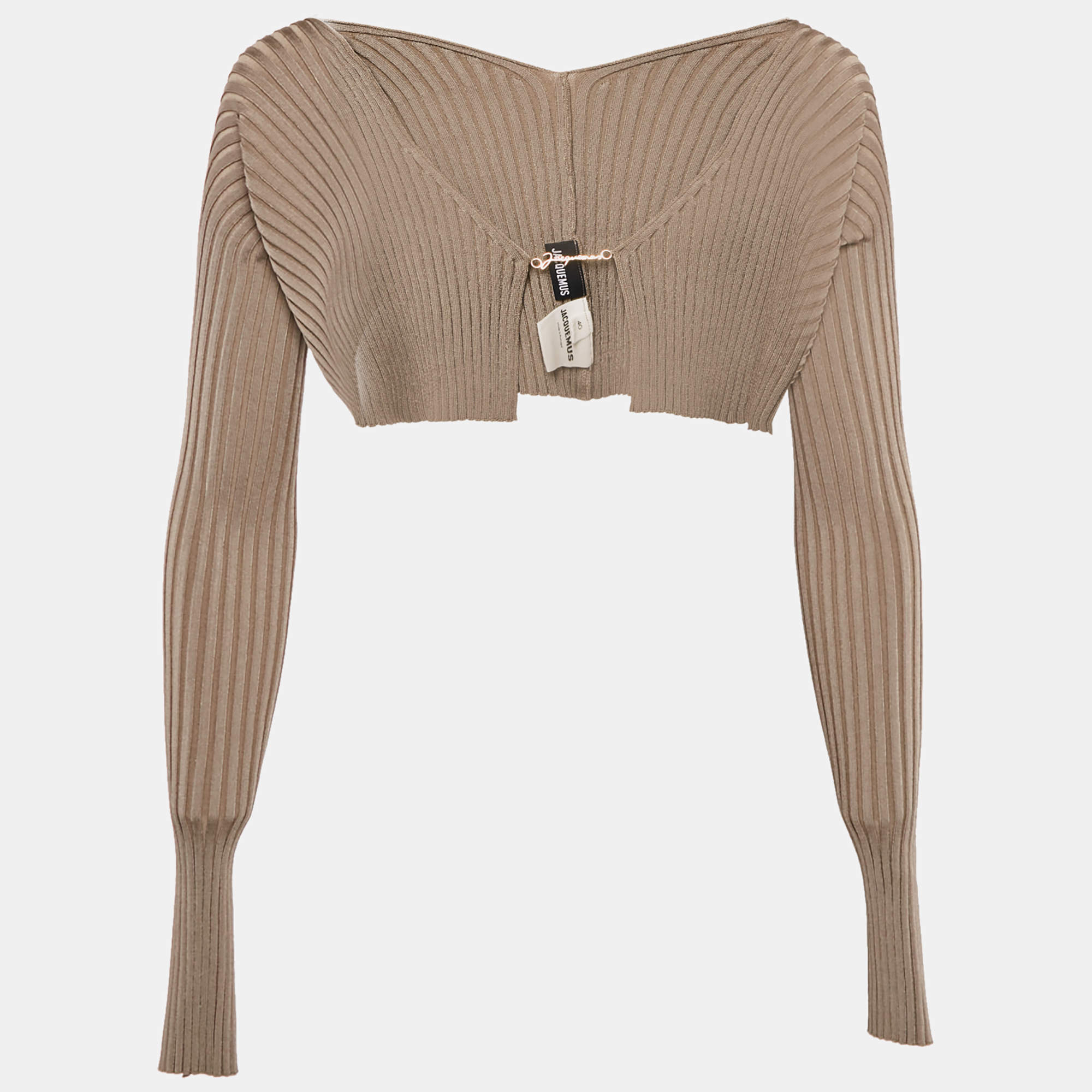 Jacquemus Dark Beige Rib Knit La Maille Pralù Le Raphia Cardigan L