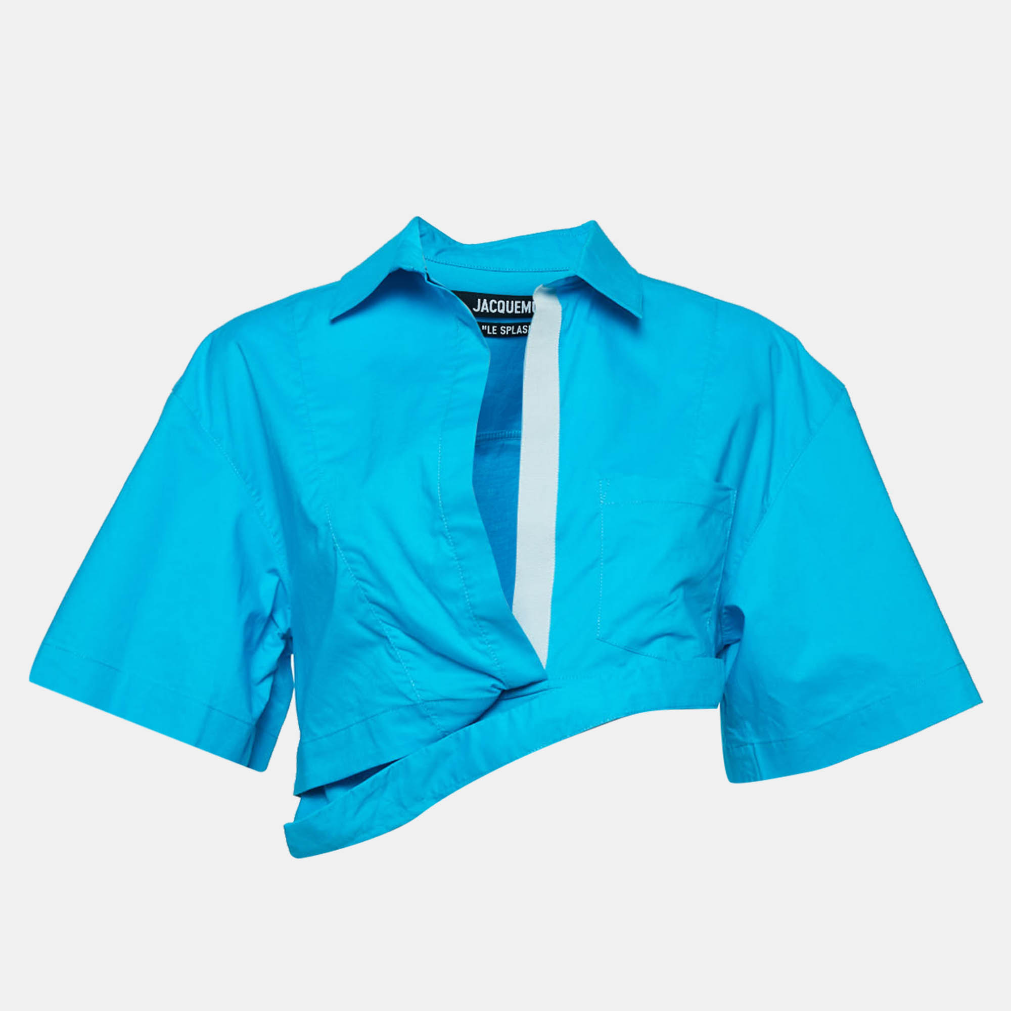 Jacquemus Blue Cotton La Chemise Asymmetric Crop Top M