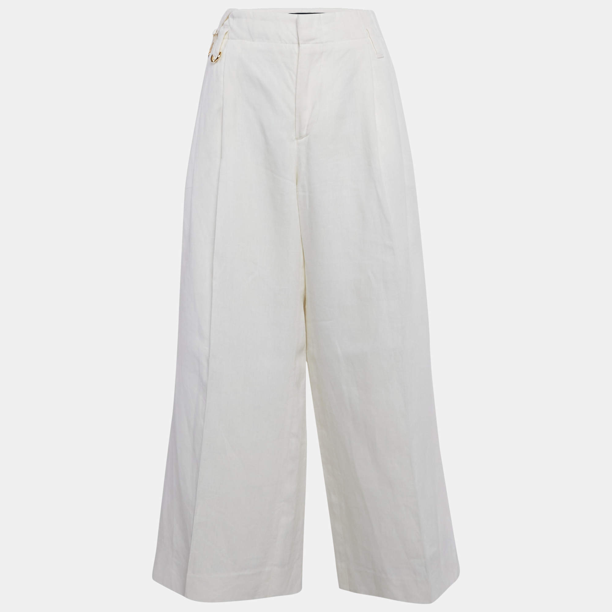 Jacquemus Off-White Linen Wide-Leg Cropped Pants L
