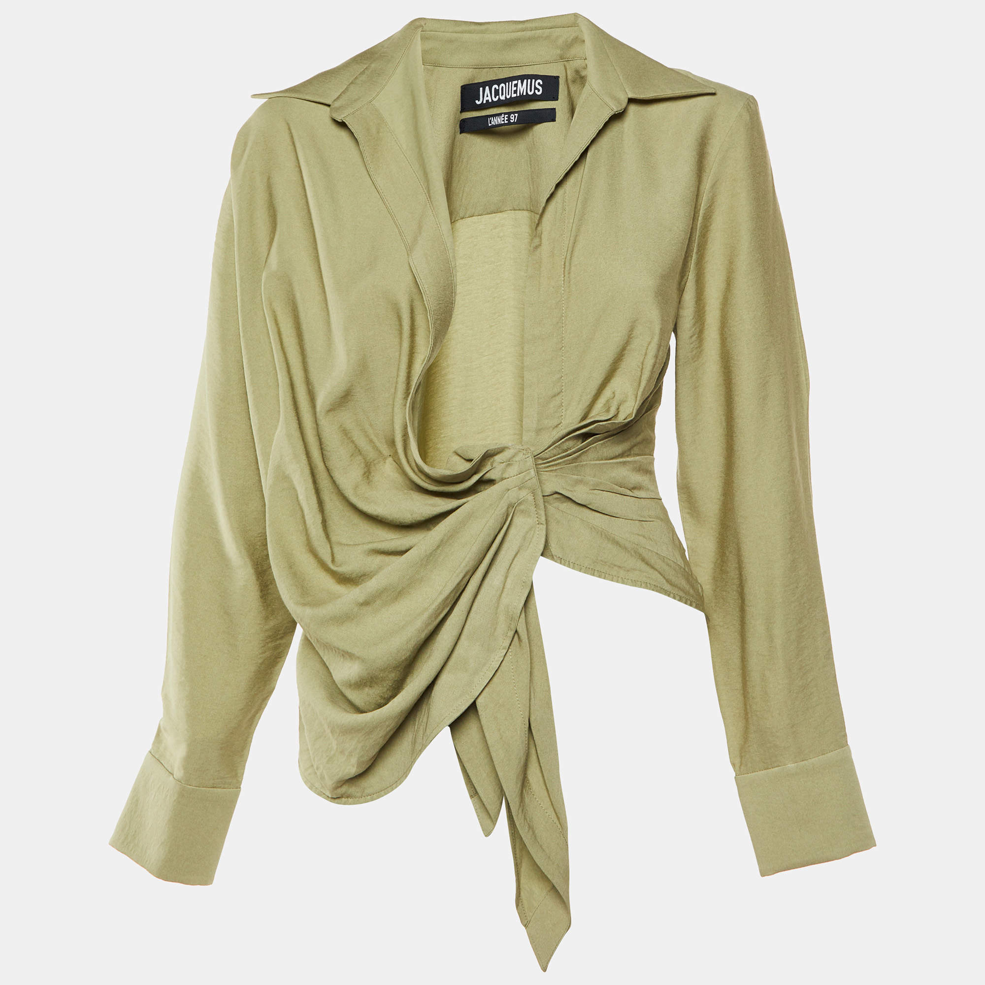 Jacquemus Green Crepe Le Bahia Tie Front Blouse XXS 