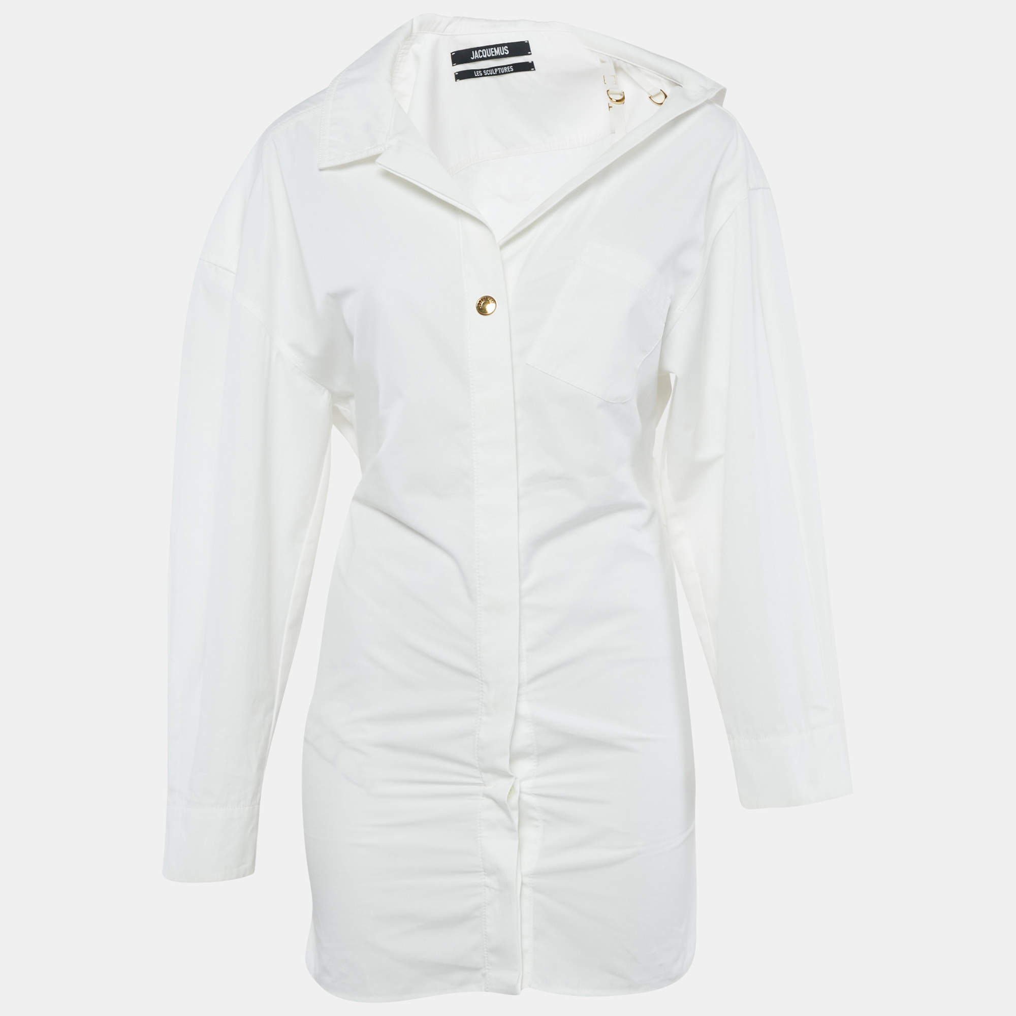 Pre Owned Jacquemus White Cotton Le Sculptures Mini Shirt Dress XS
