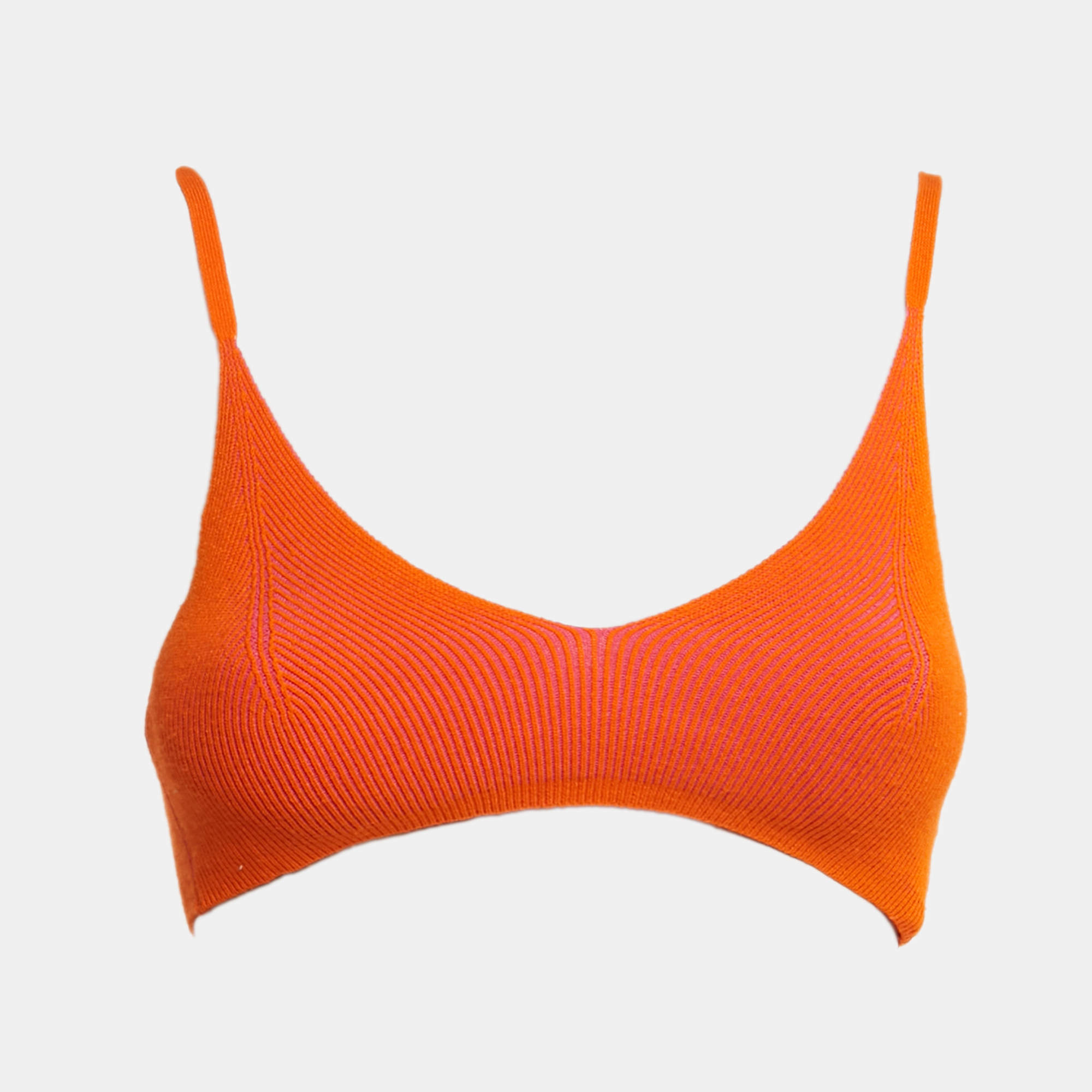 Jacquemus Orange/Pink Rib Knit V-Neck Bralette Top M