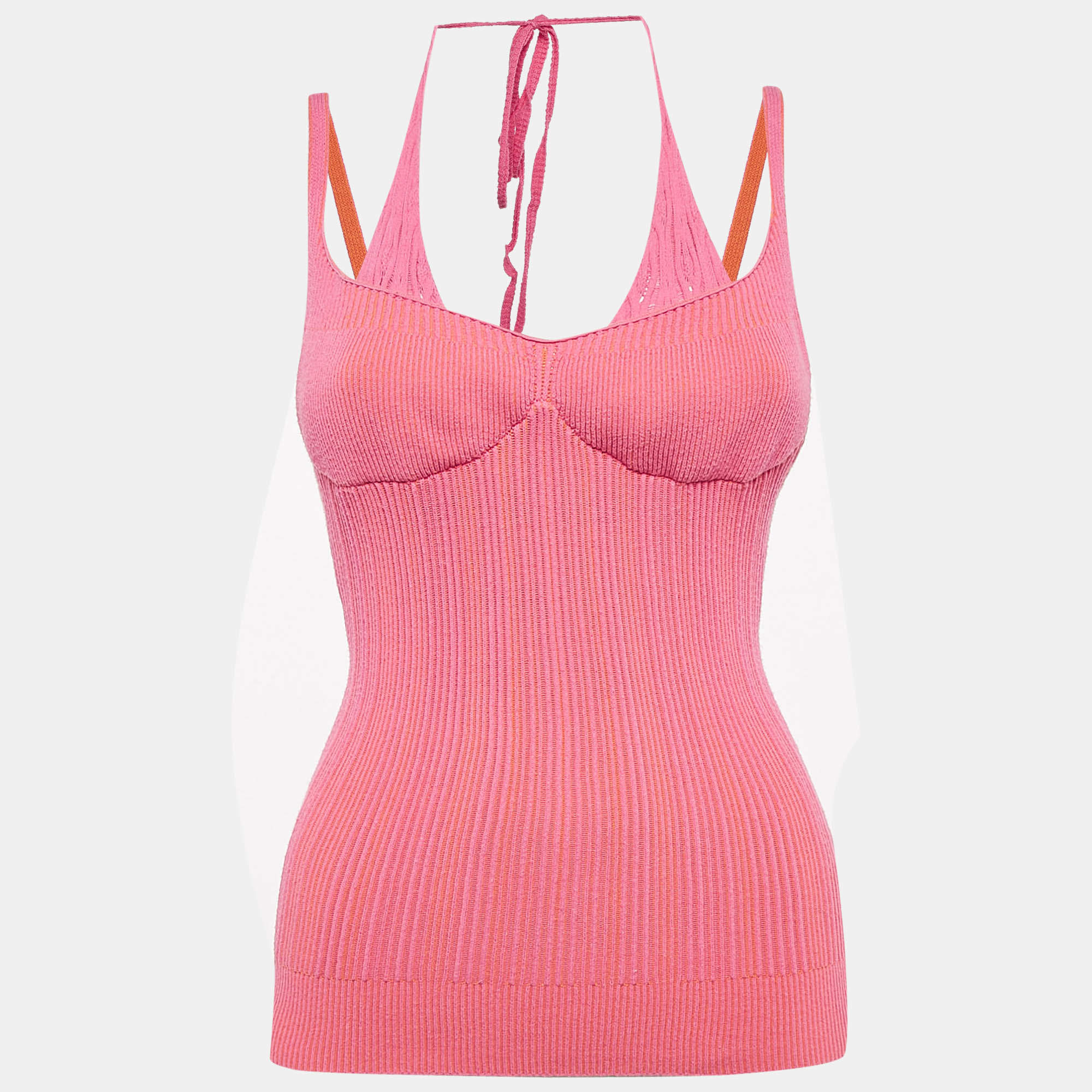 Jacquemus Pink/Orange Rib Knit La Maille Valensole Tank Top S