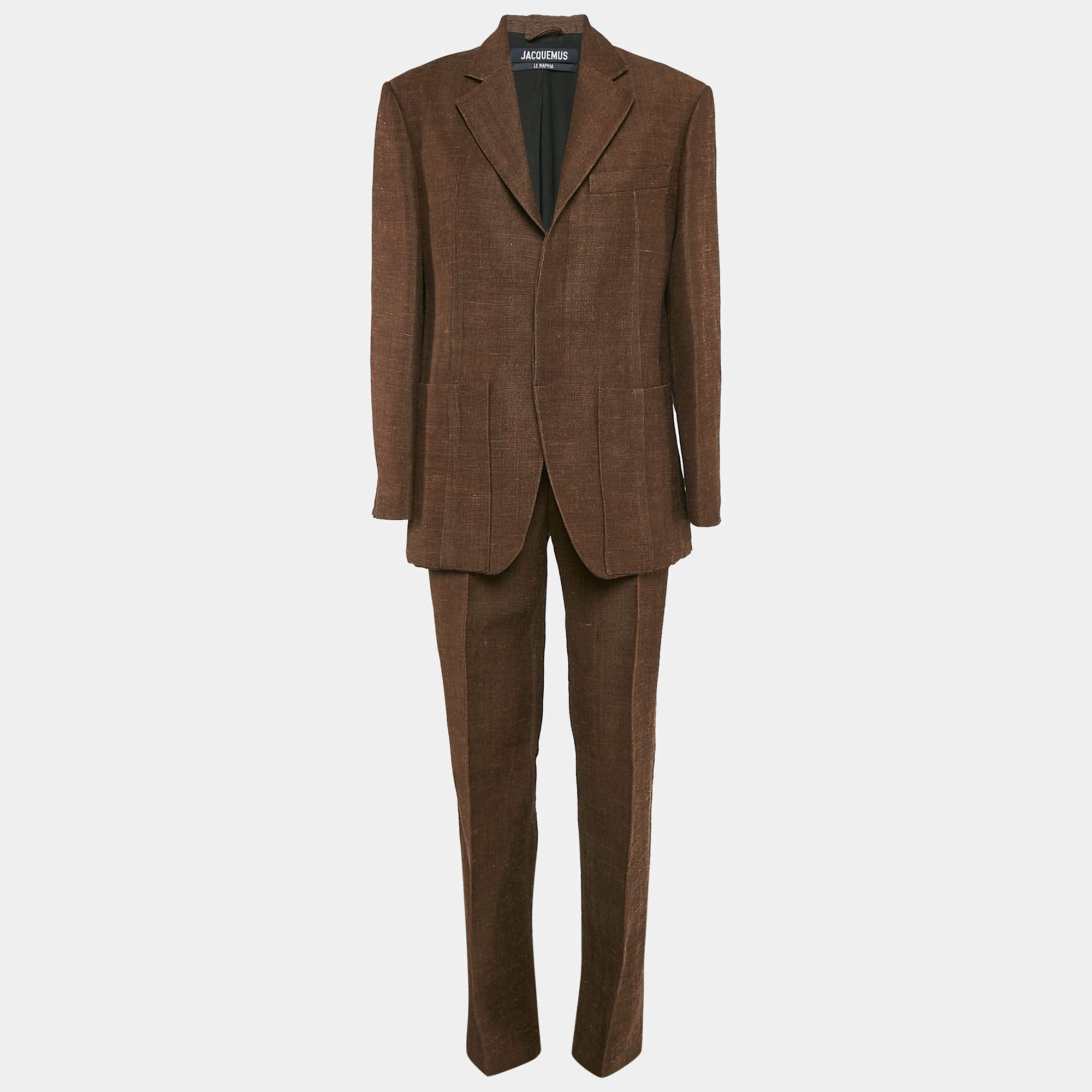 Jacquemus Brown Jute Le Raphia Blazer and Trousers Pantsuit S