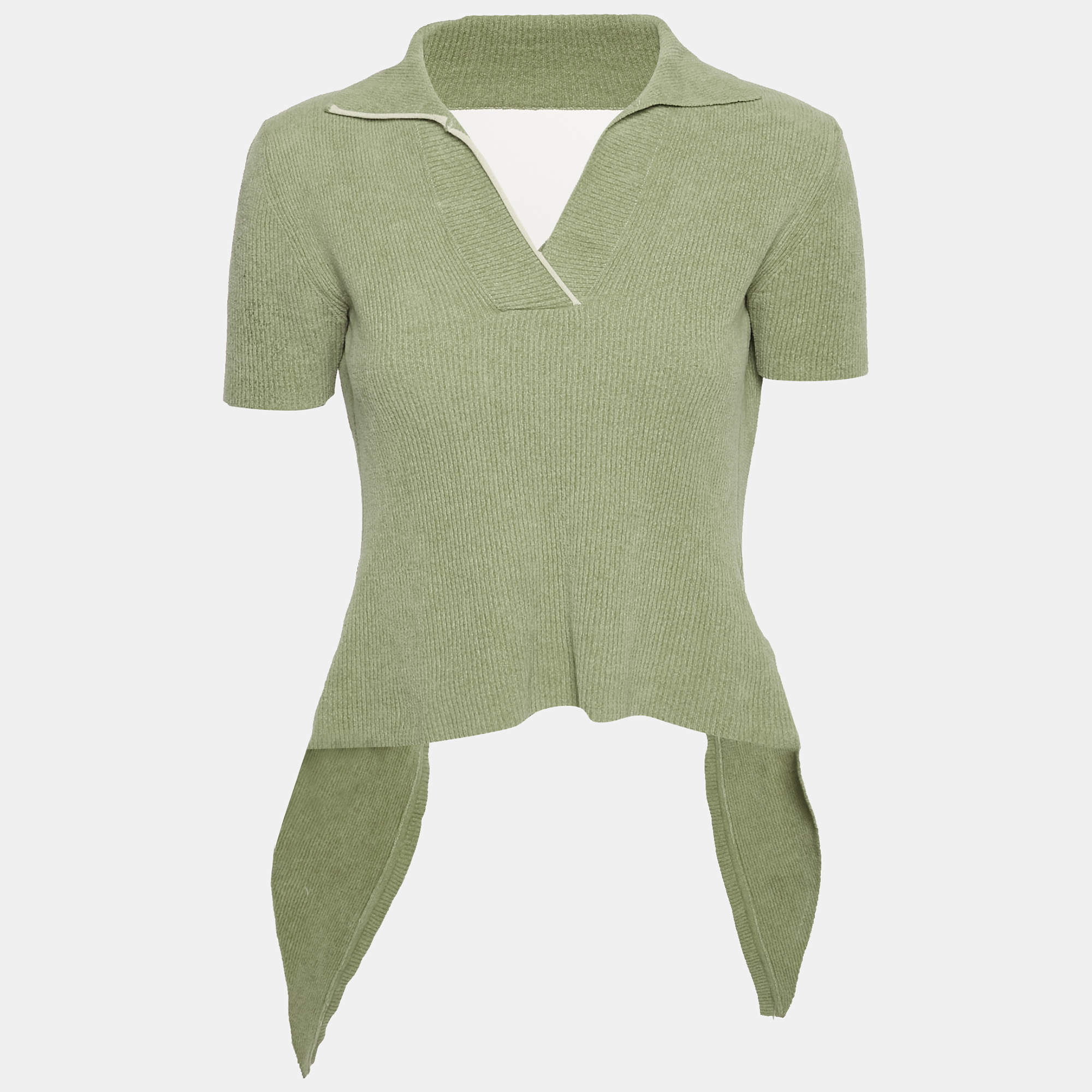 Jacquemus Green Rib Knit Tie-Up Back Open Top S