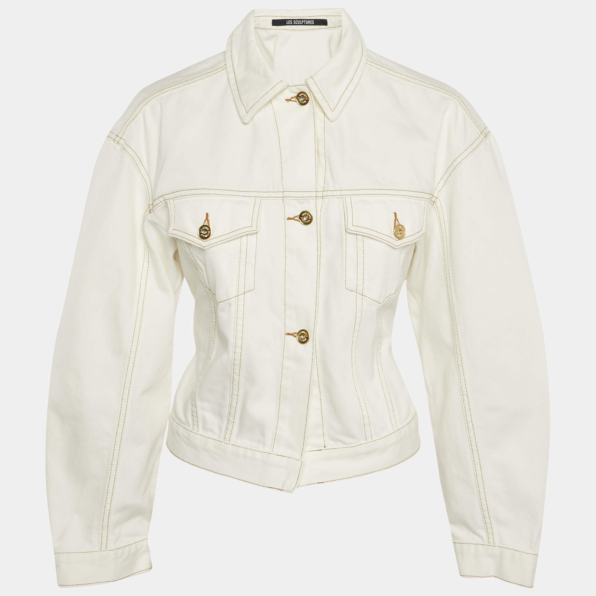 Jacquemus White Denim Button Front les Sculptures  Jacket XS