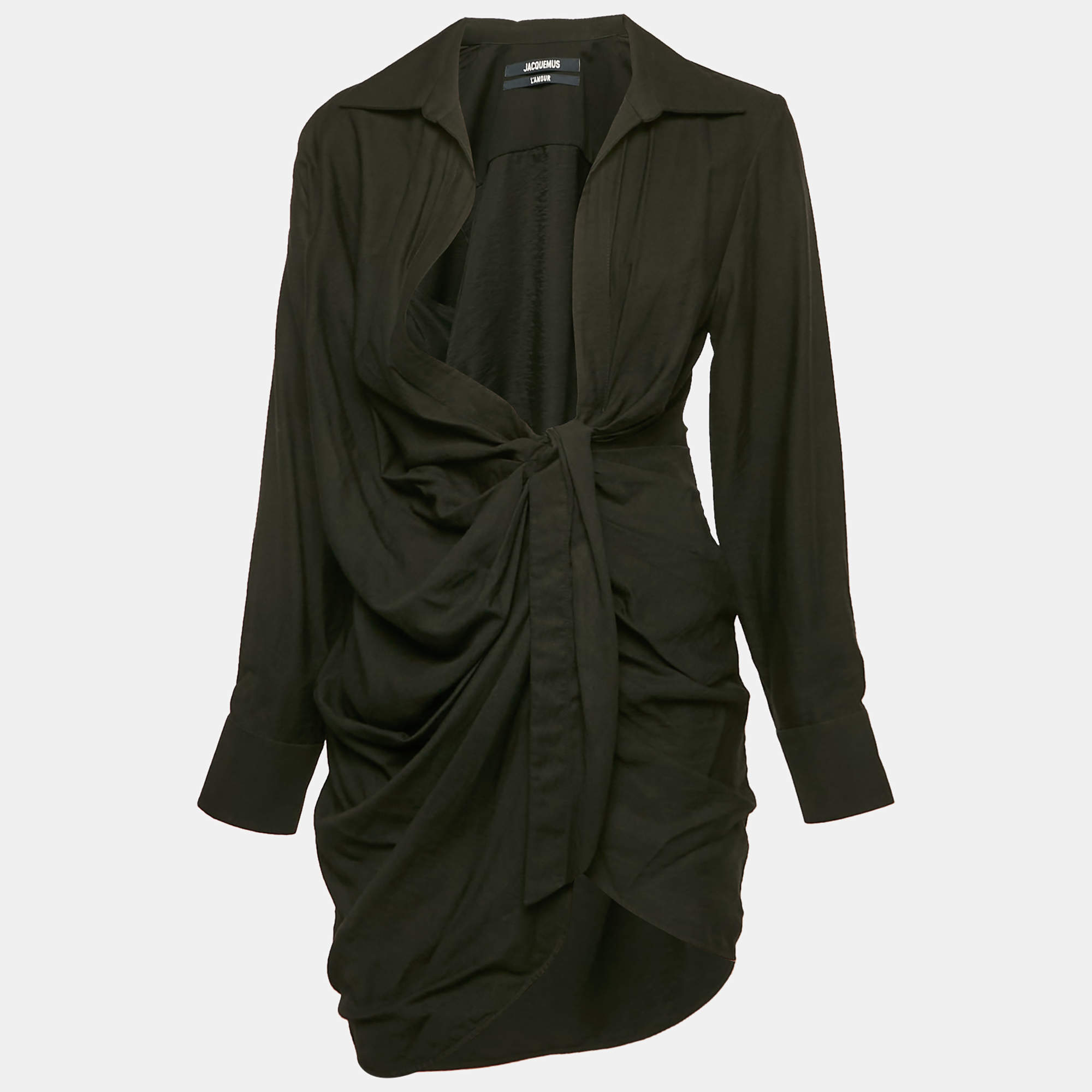 Jacquemus Black Crepe La Robe Bahia Draped Mini Dress XS
