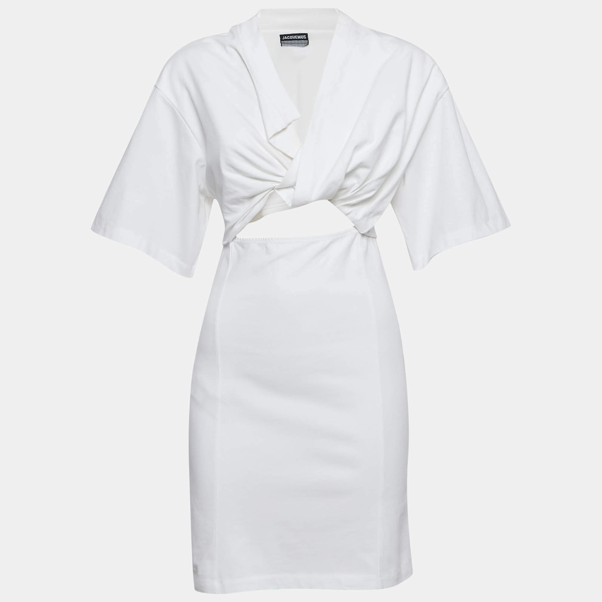 Jacquemus White Cotton Knit Cut-Out Mini Dress S