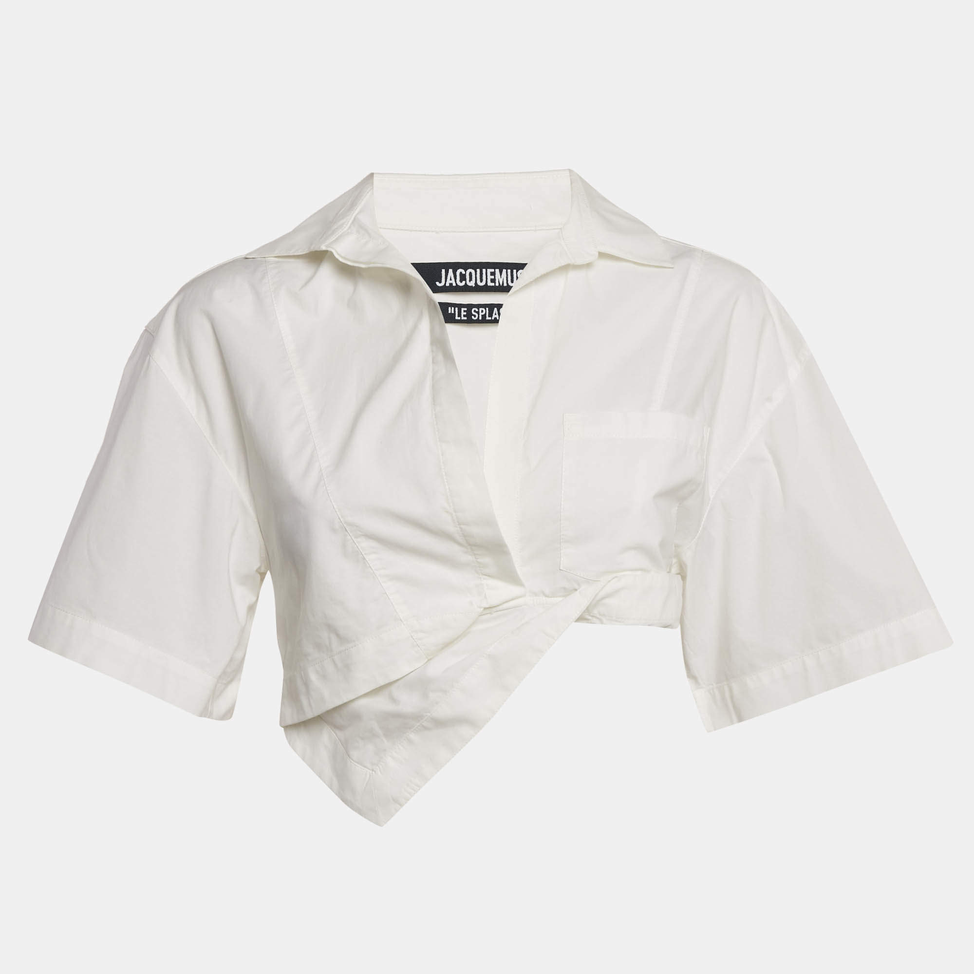 Jacquemus White Poplin Asymmetric Crop Top S