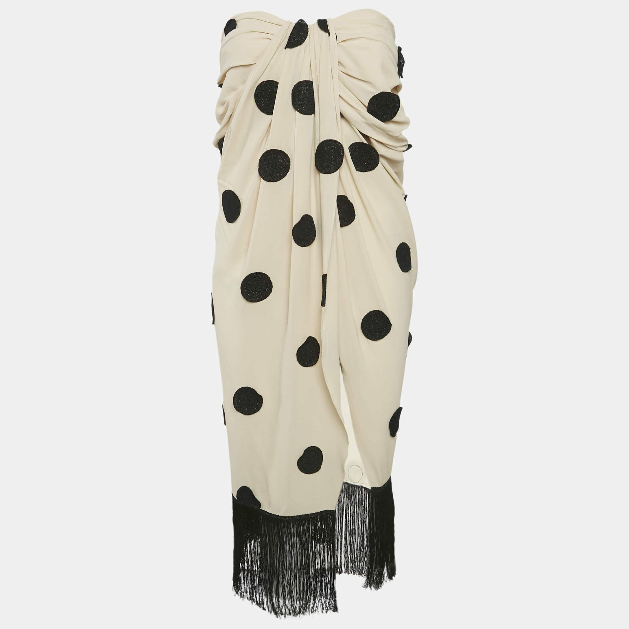 Jacquemus Light Beige Polka Dot Applique Detail Crepe Fringed Long Skirt L