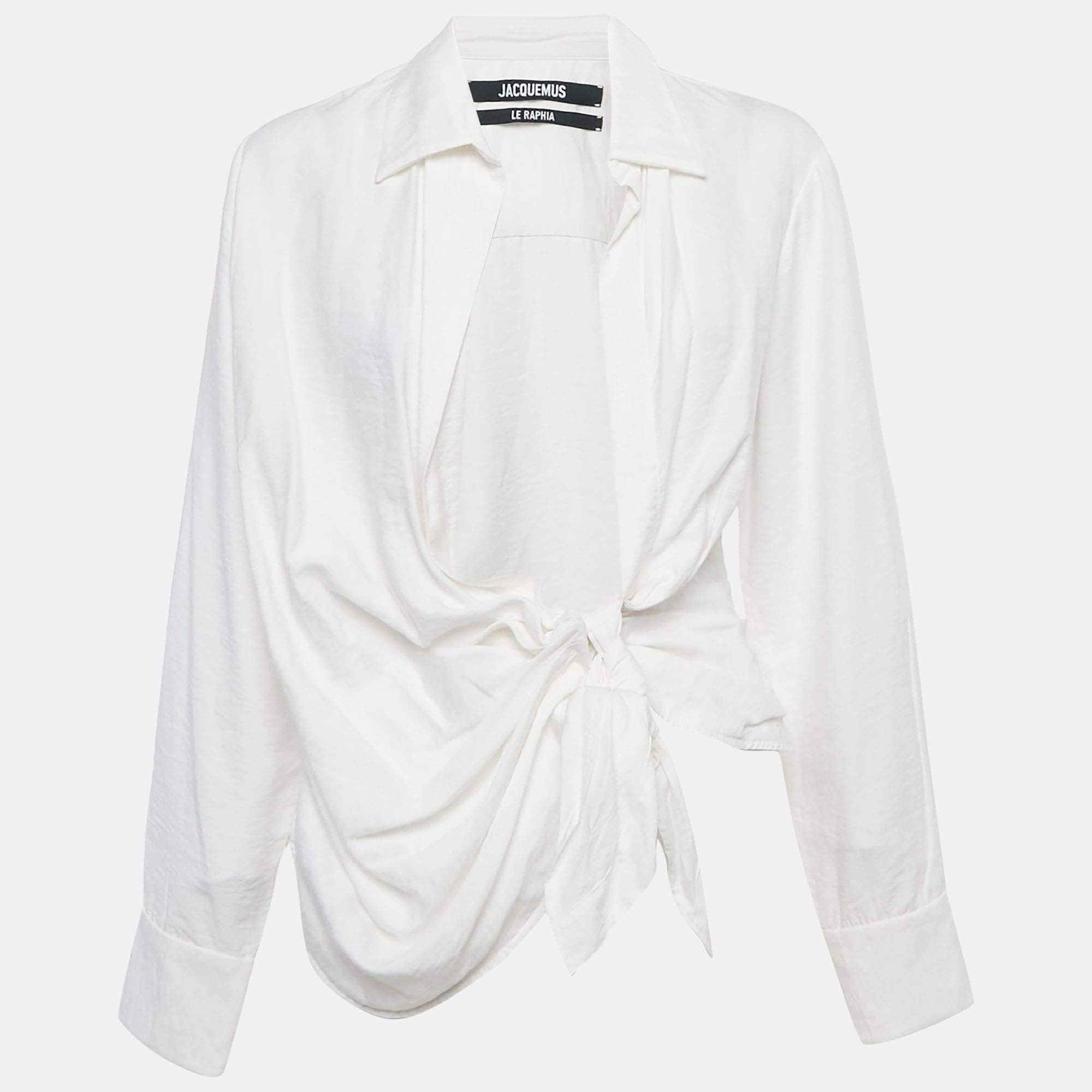 Pre Owned Jacquemus White Viscose Tie-Up Detail Le Raphia Blouse XS