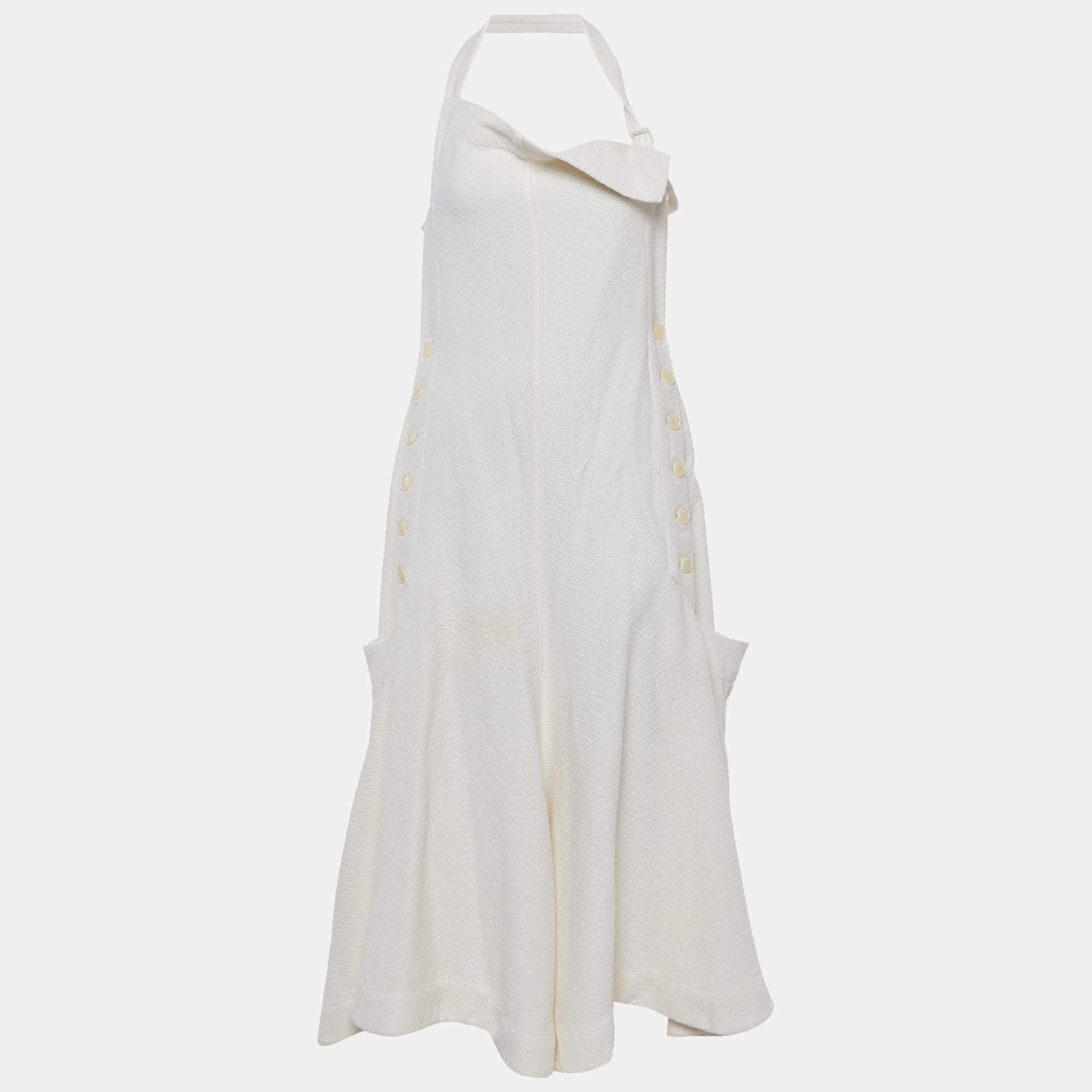 Pre Owned Jacquemus Off-White Wool Blend Adjustable Long La Collectionneuse Apron Dress M