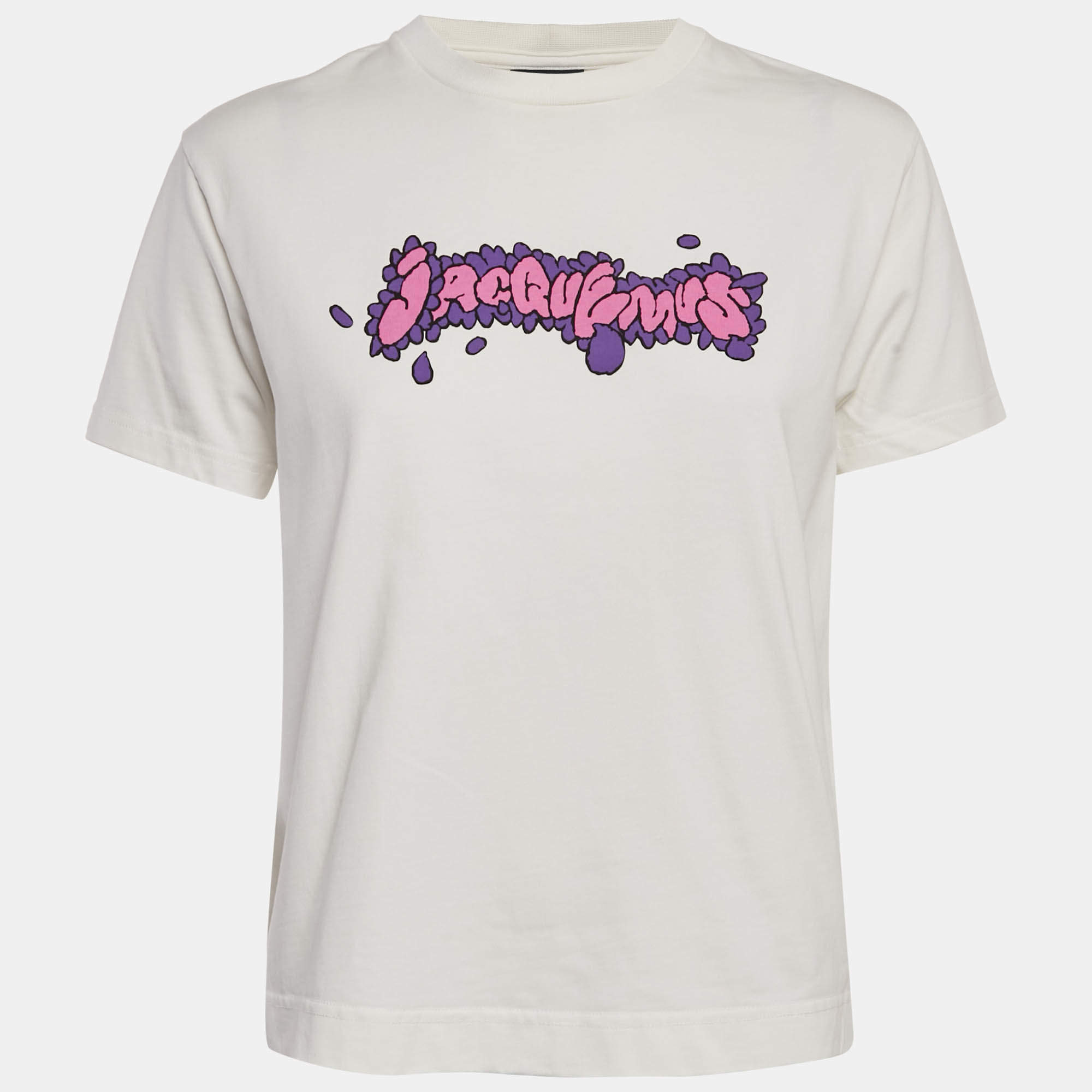 مملوكة مسبقًا Jacquemus White Doddle Logo Print Jersey T-Shirt S