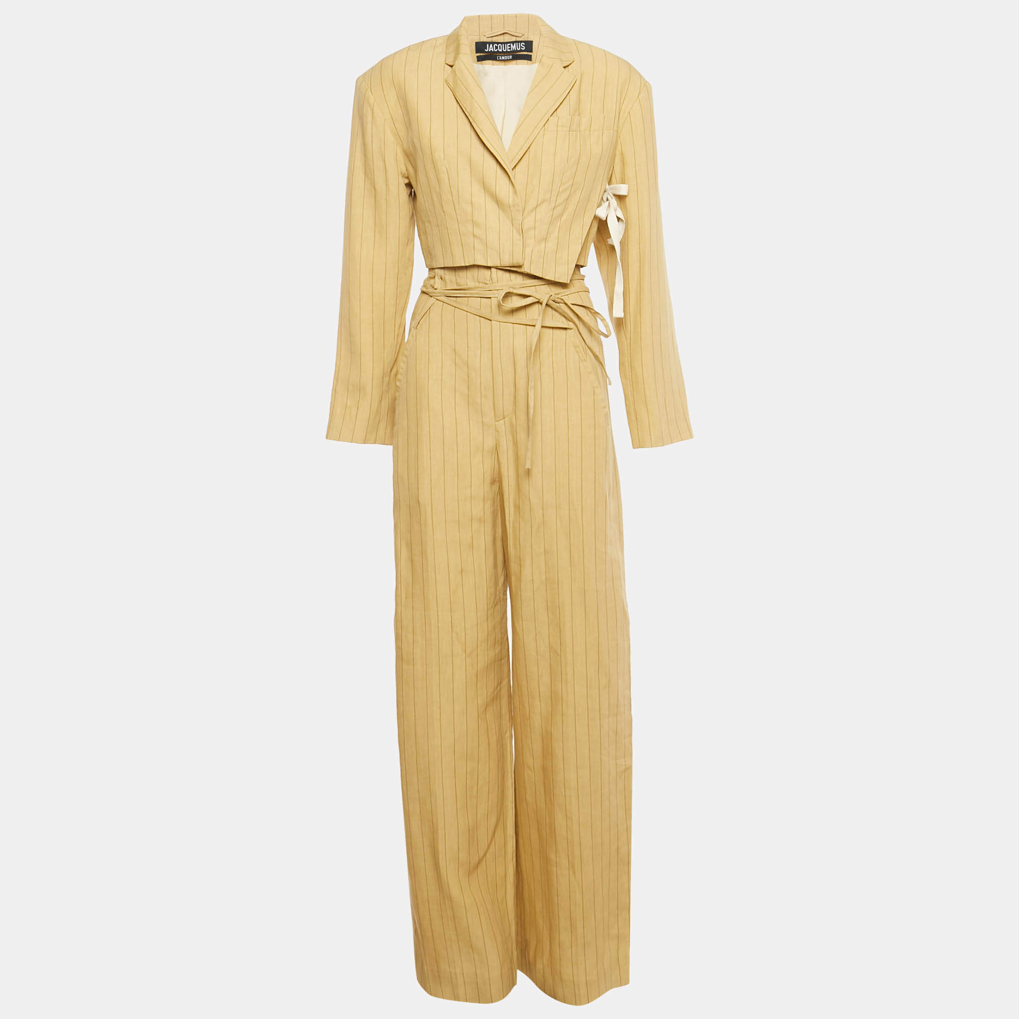Pre Owned Jacquemus Yellow Pinstripe Linen L'Amour Suit S