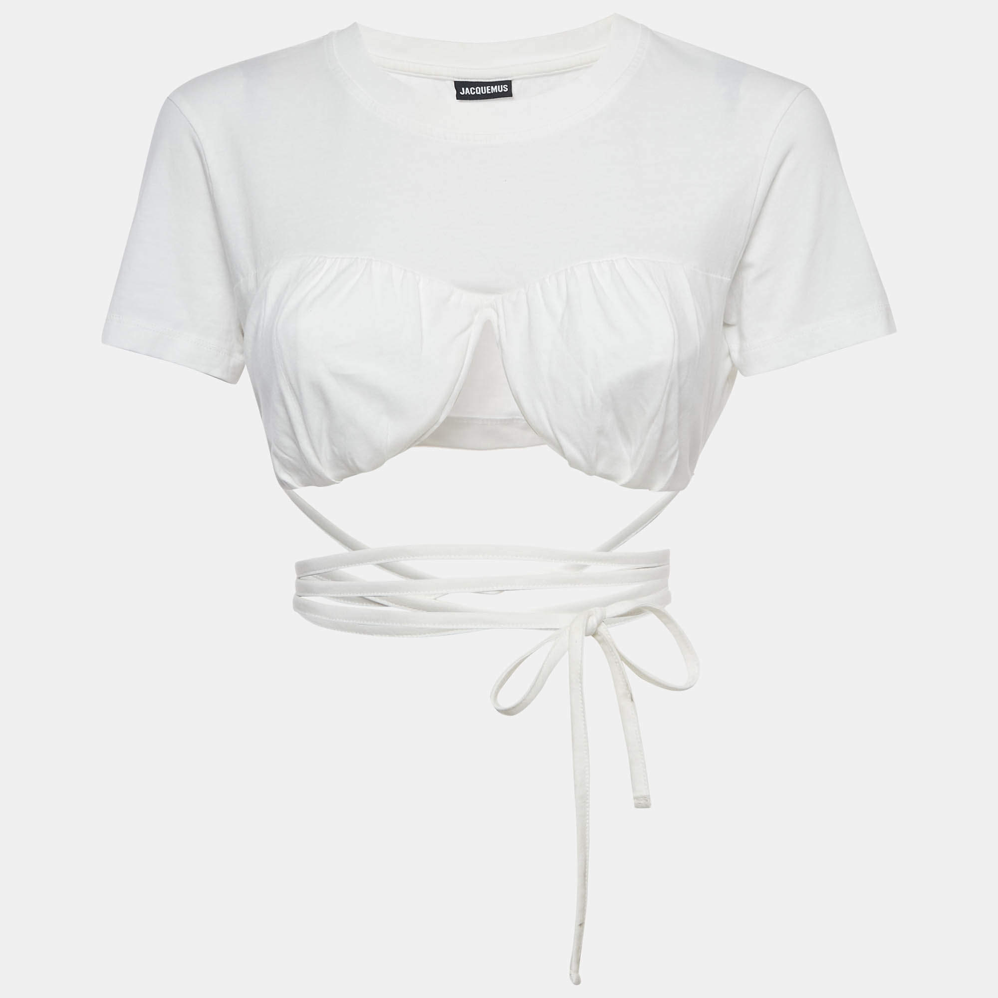 Pre Owned Jacquemus White Jersey Tie-Up Le Baci Crop Top S