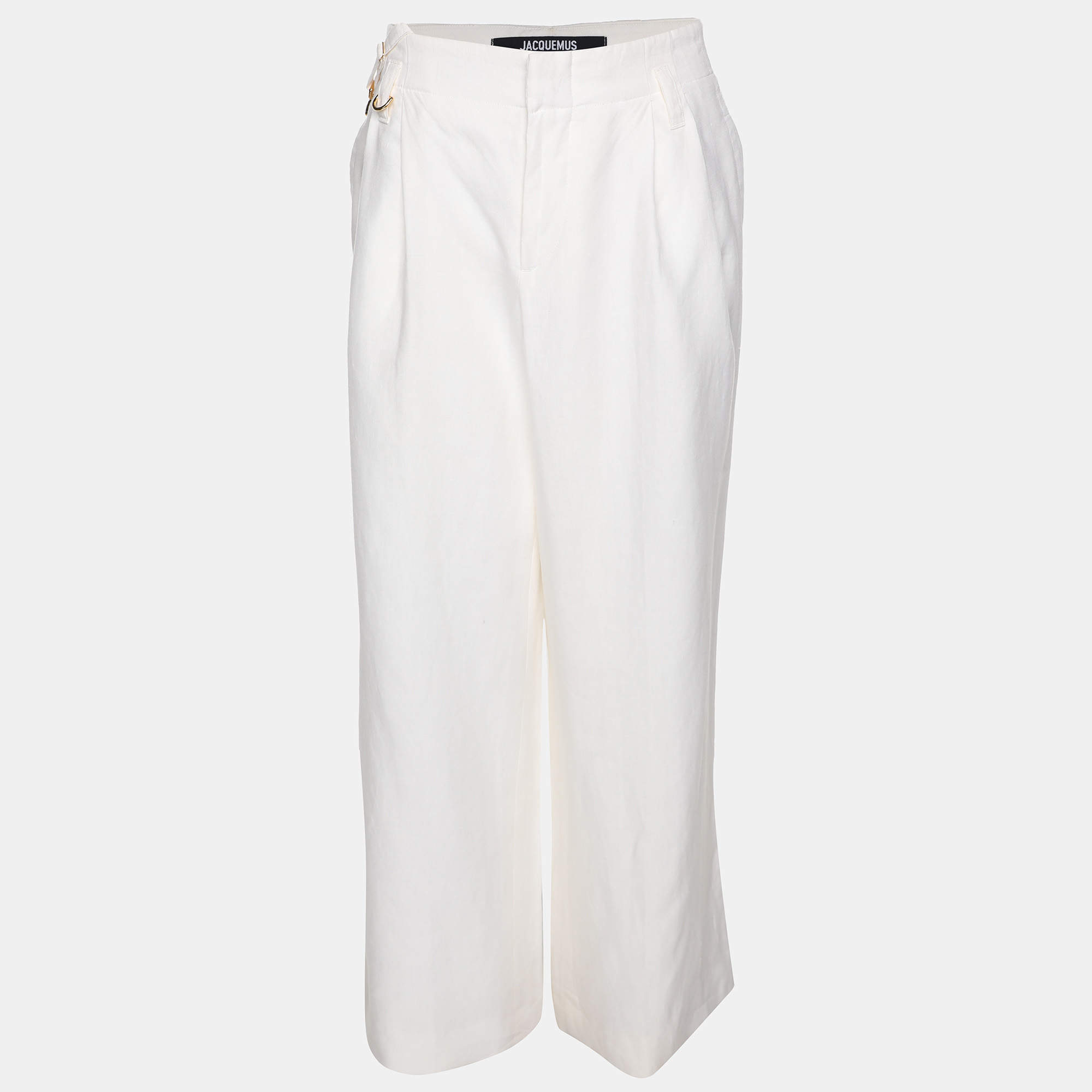Pre Owned Jacquemus White Linen Trousers M