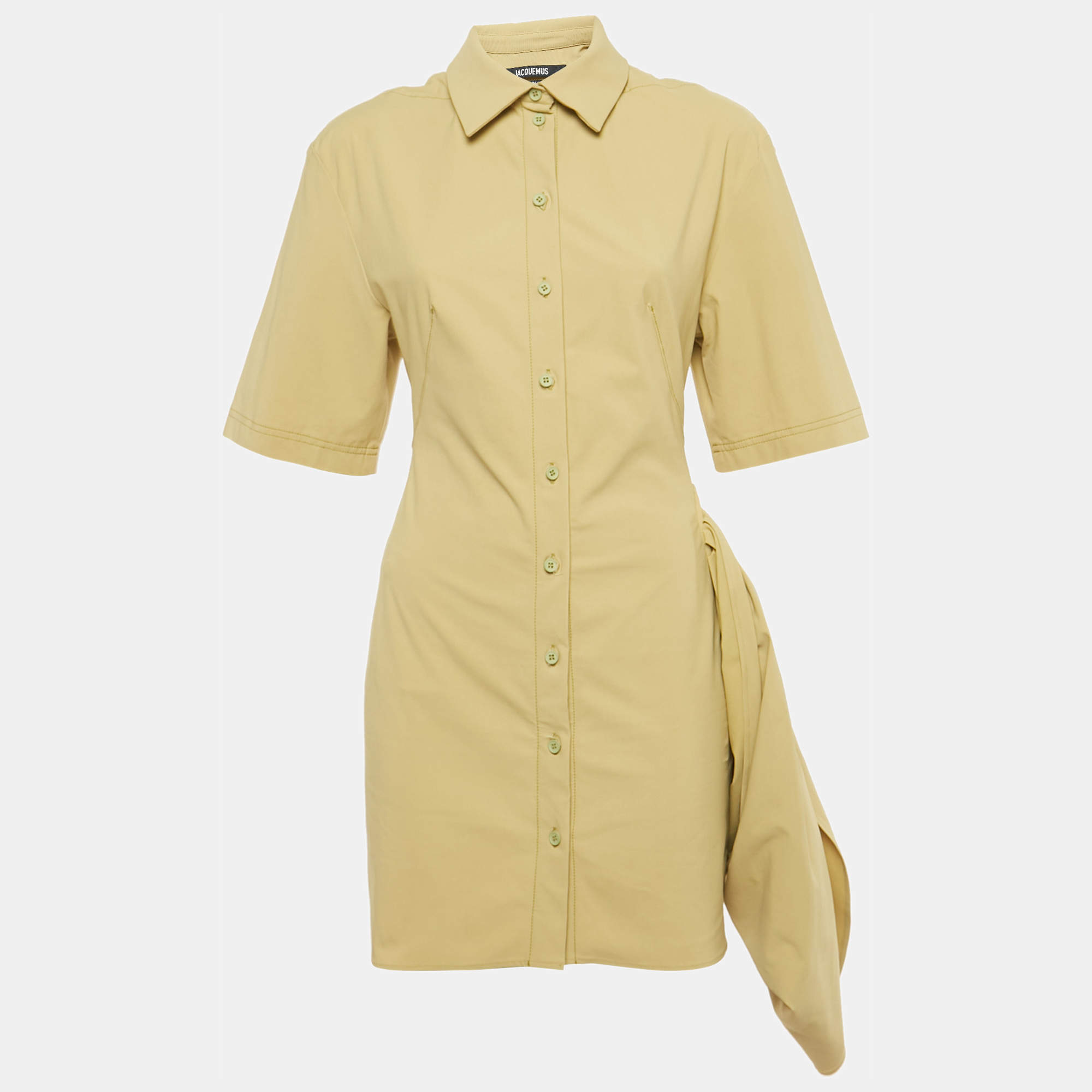 Pre Owned Jacquemus Green Cotton Blend Draped Le Raphia Shirt Dress S