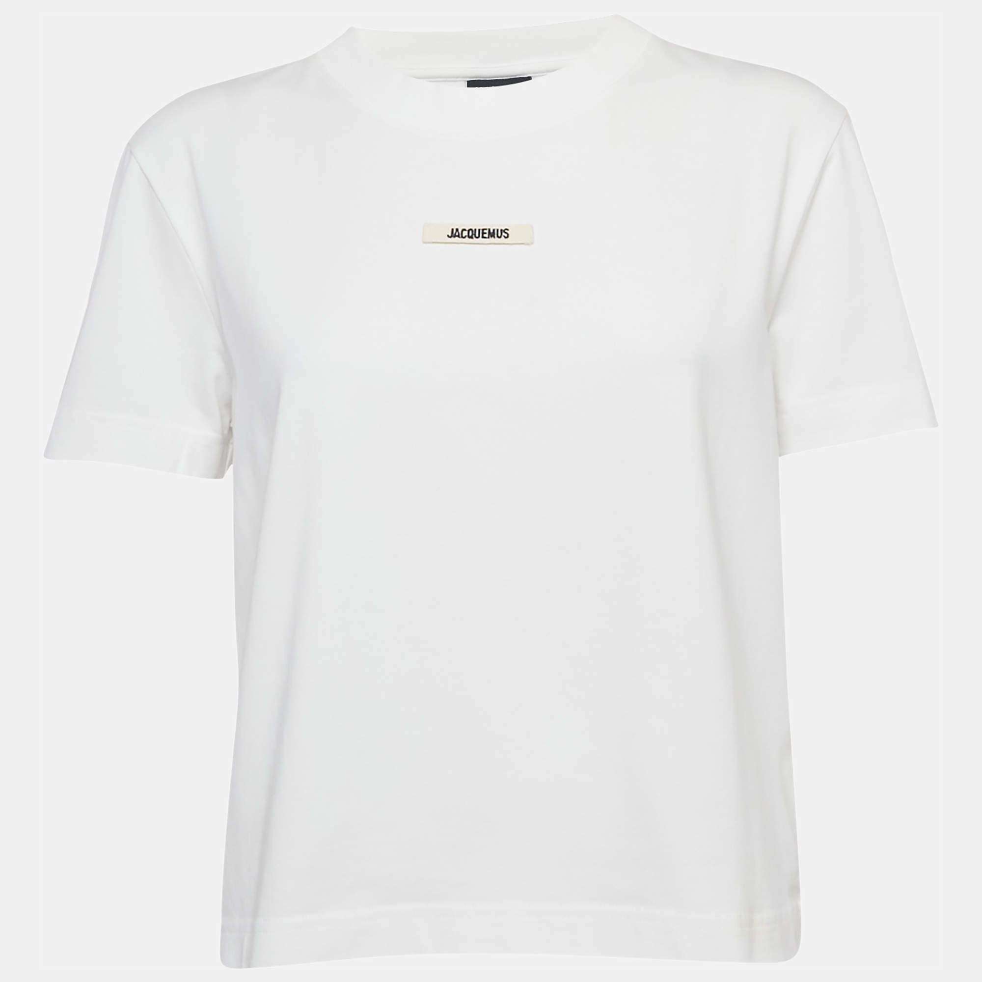 Pre Owned Jacquemus White Cotton Crew Neck Gros Grain T-Shirt XXL