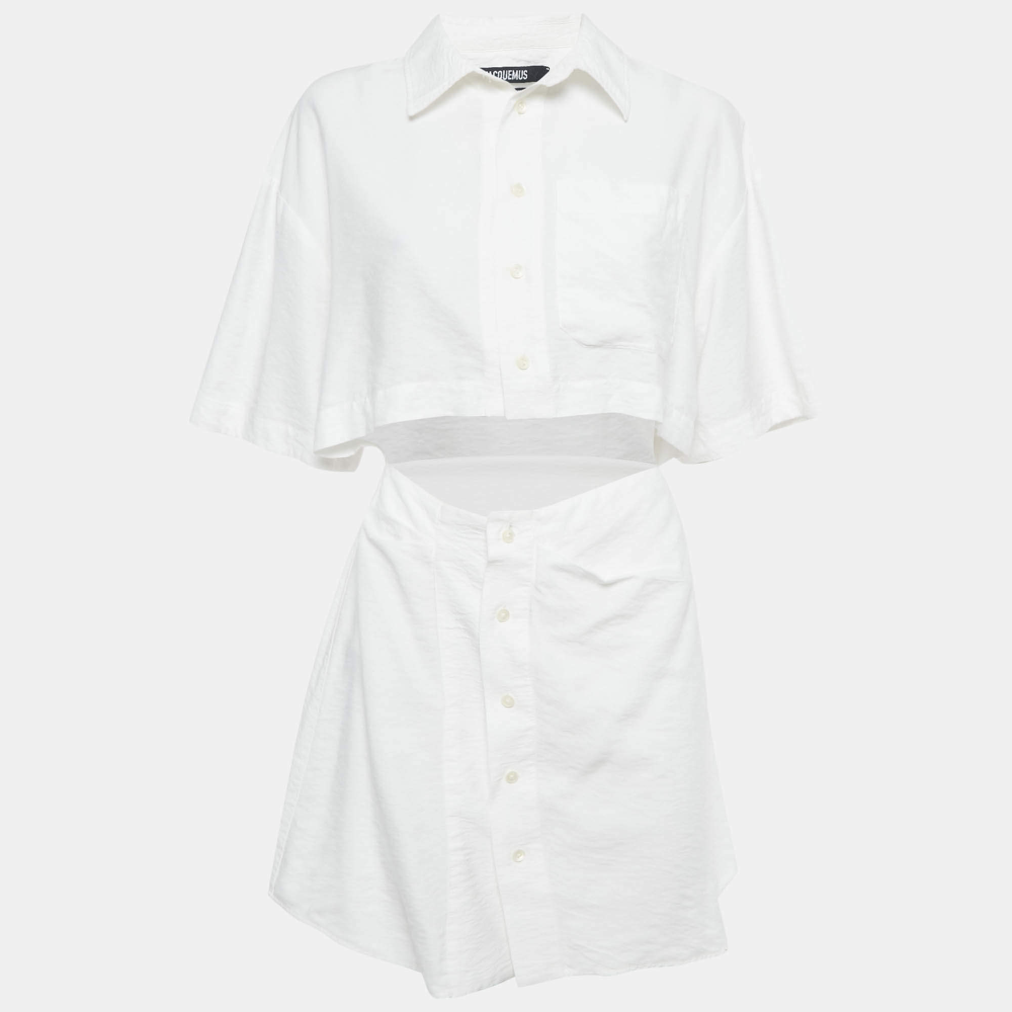 Pre Owned Jacquemus White Crepe Cut-Out Mini Dress M