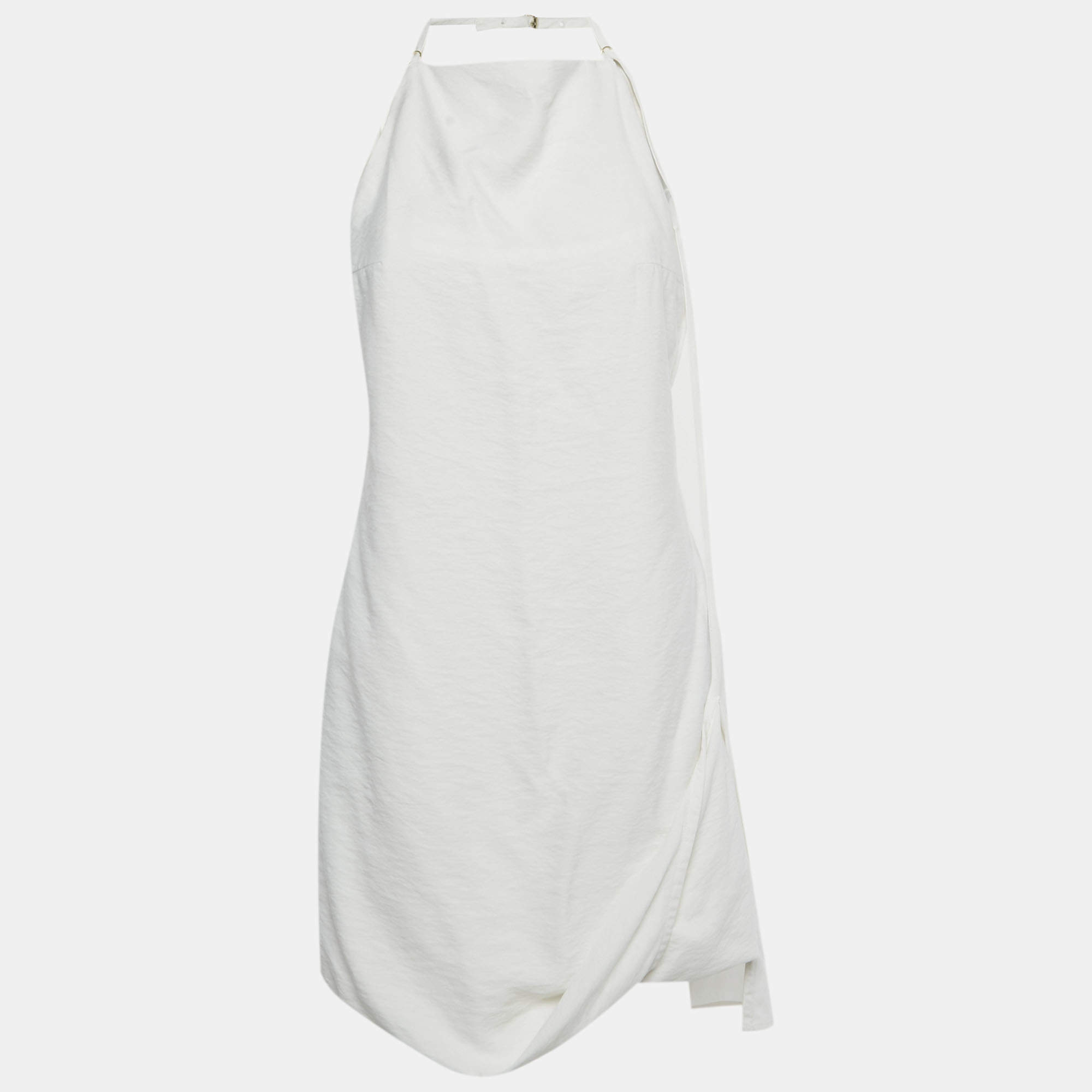 Pre Owned Jacquemus White Crepe Figuerolles Draped Halter Neck Mini Dress S
