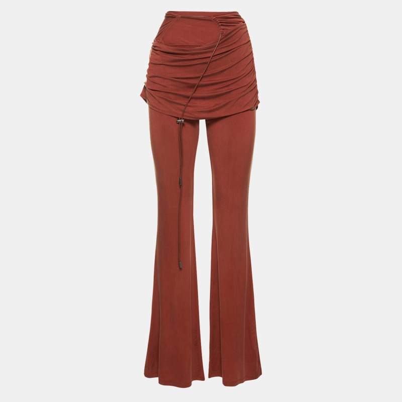 Pre Owned Jacquemus Burnt Orange Jersey Ruched Overlay Espelho Drawcord Trousers S 
