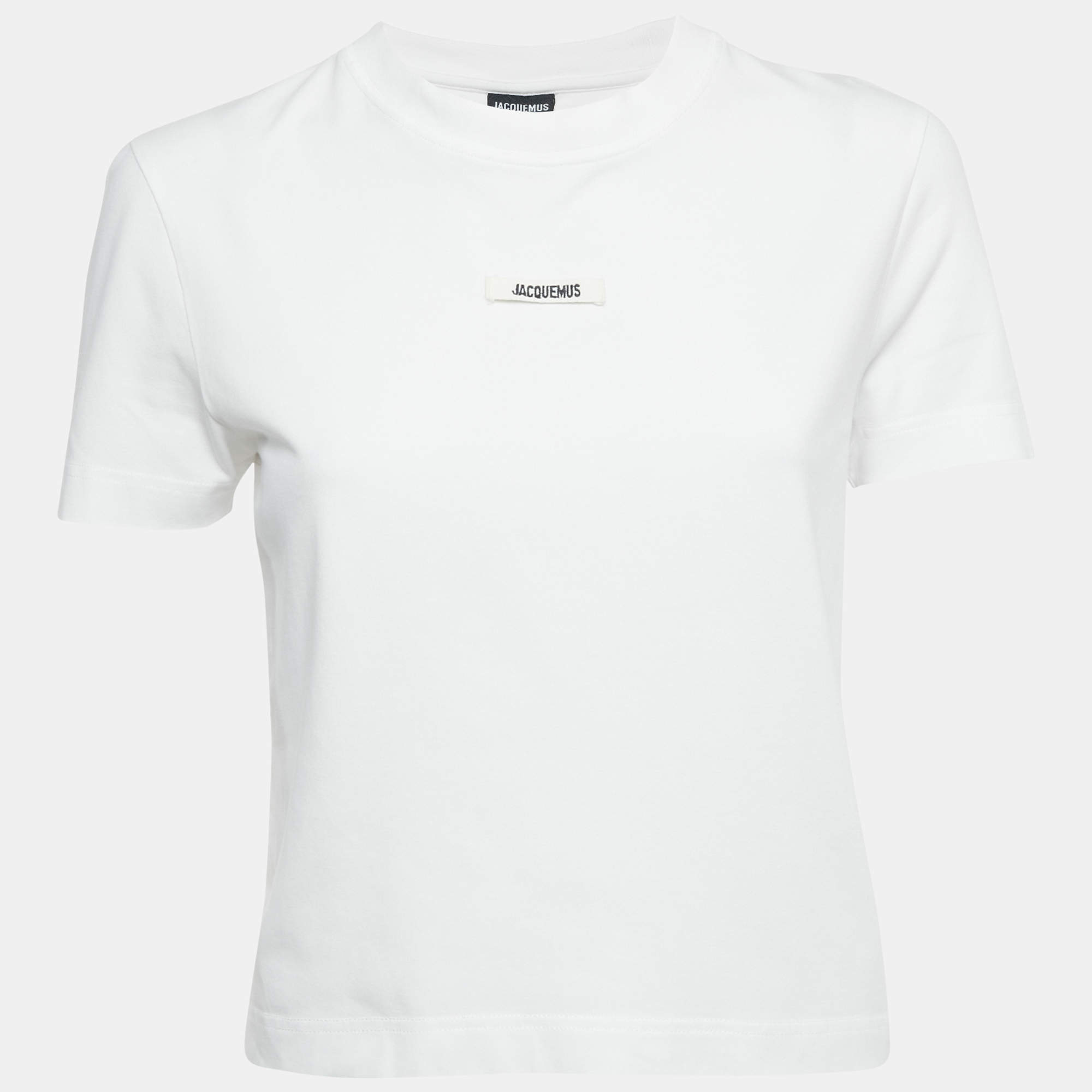 Pre Owned Jacquemus White Logo Cotton Crewneck T-Shirt L