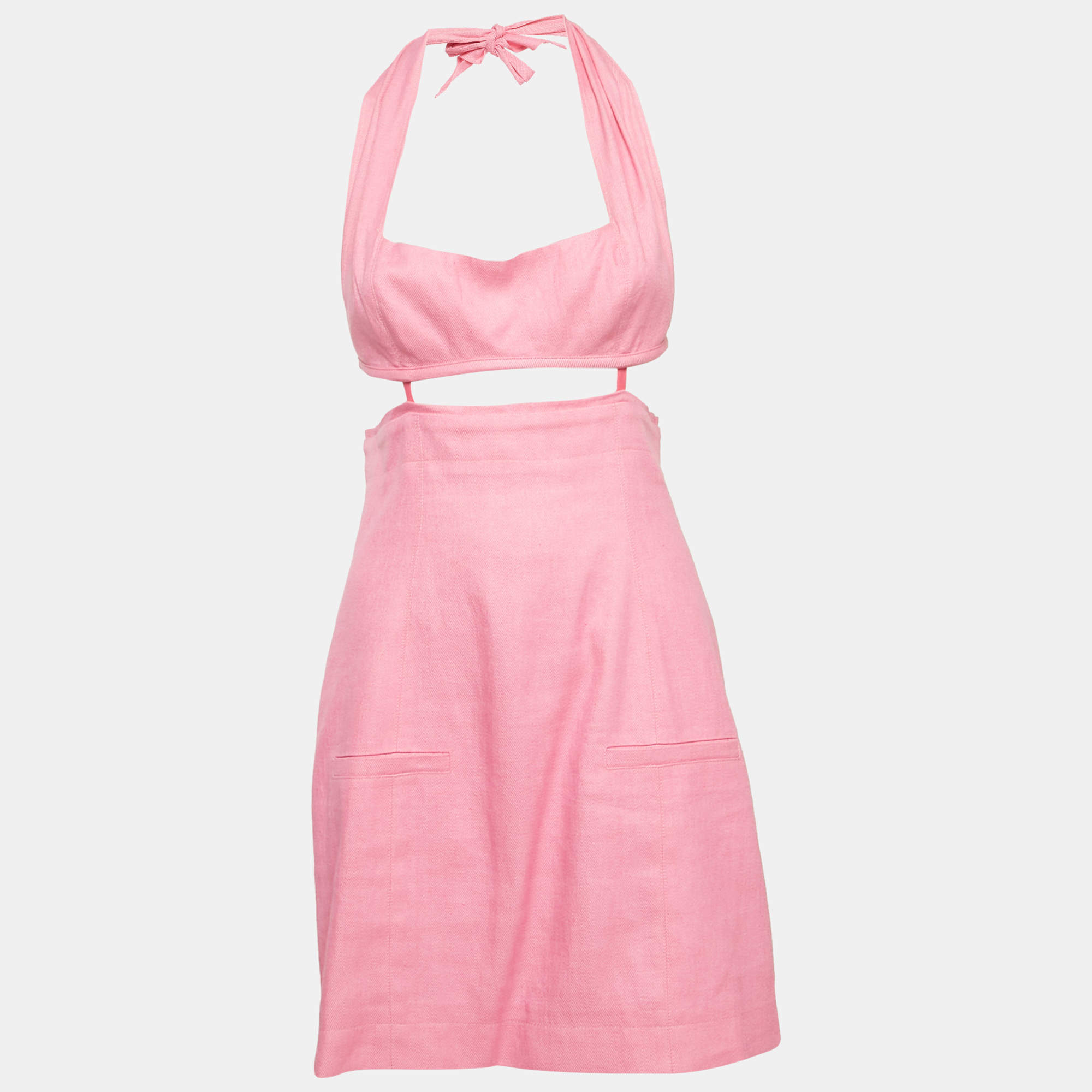 Pre Owned Jacquemus Pink Linen Blend Cut-Out La Robe Limao Mini Dress M
