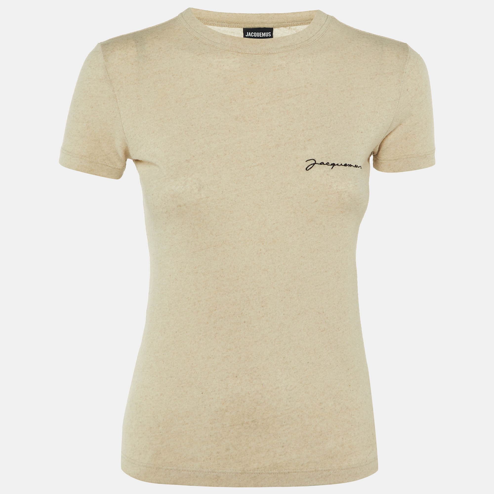 Pre Owned Jacquemus Beige Cotton & Linen Blend Fitted T-Shirt Tops