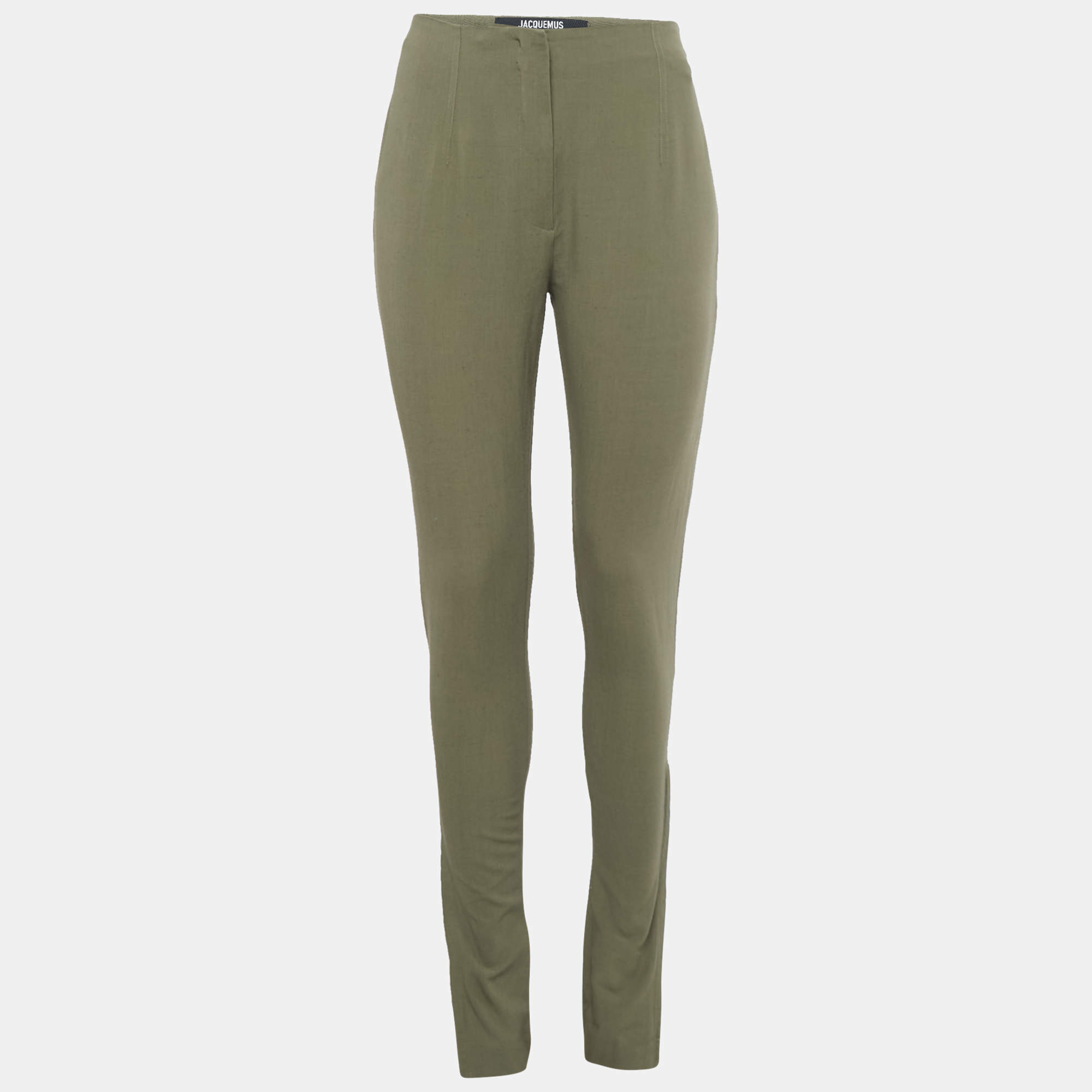 Pre Owned Jacquemus Green Linen Blend Skinny Trousers M
