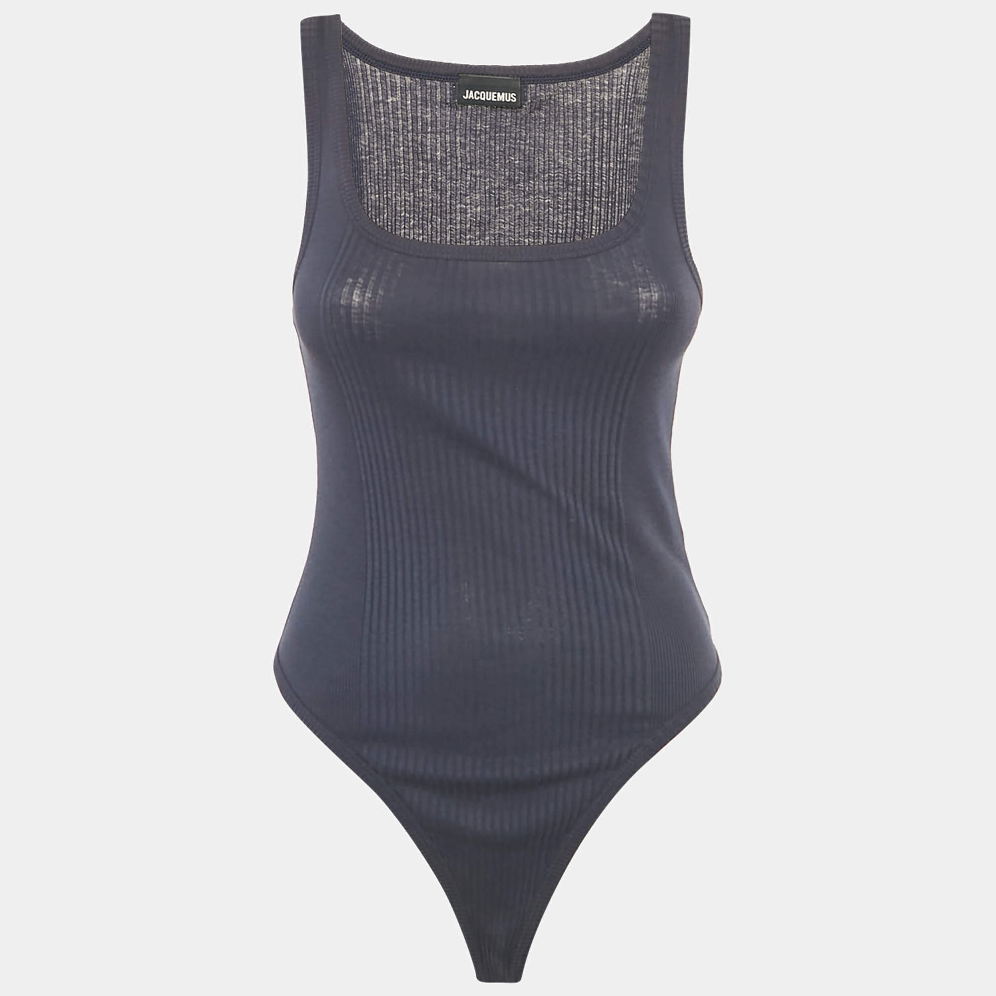 مملوكة مسبقًا Jacquemus Navy Blue Cotton Rib Knit Le Caraco Bodysuit L