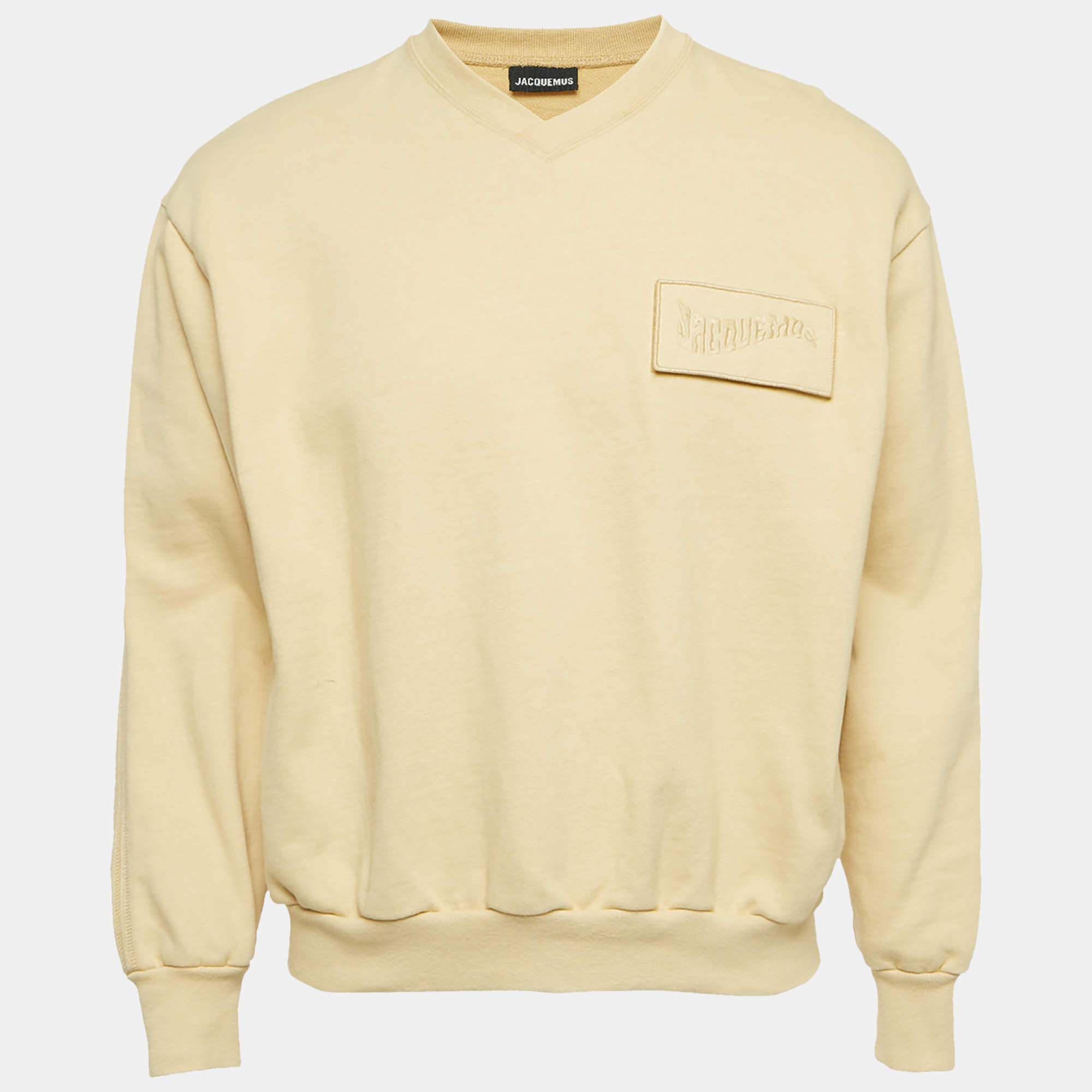 مملوكة مسبقًا Jacquemus Yellow Cotton Knit Logo Patch Sweatshirt XS