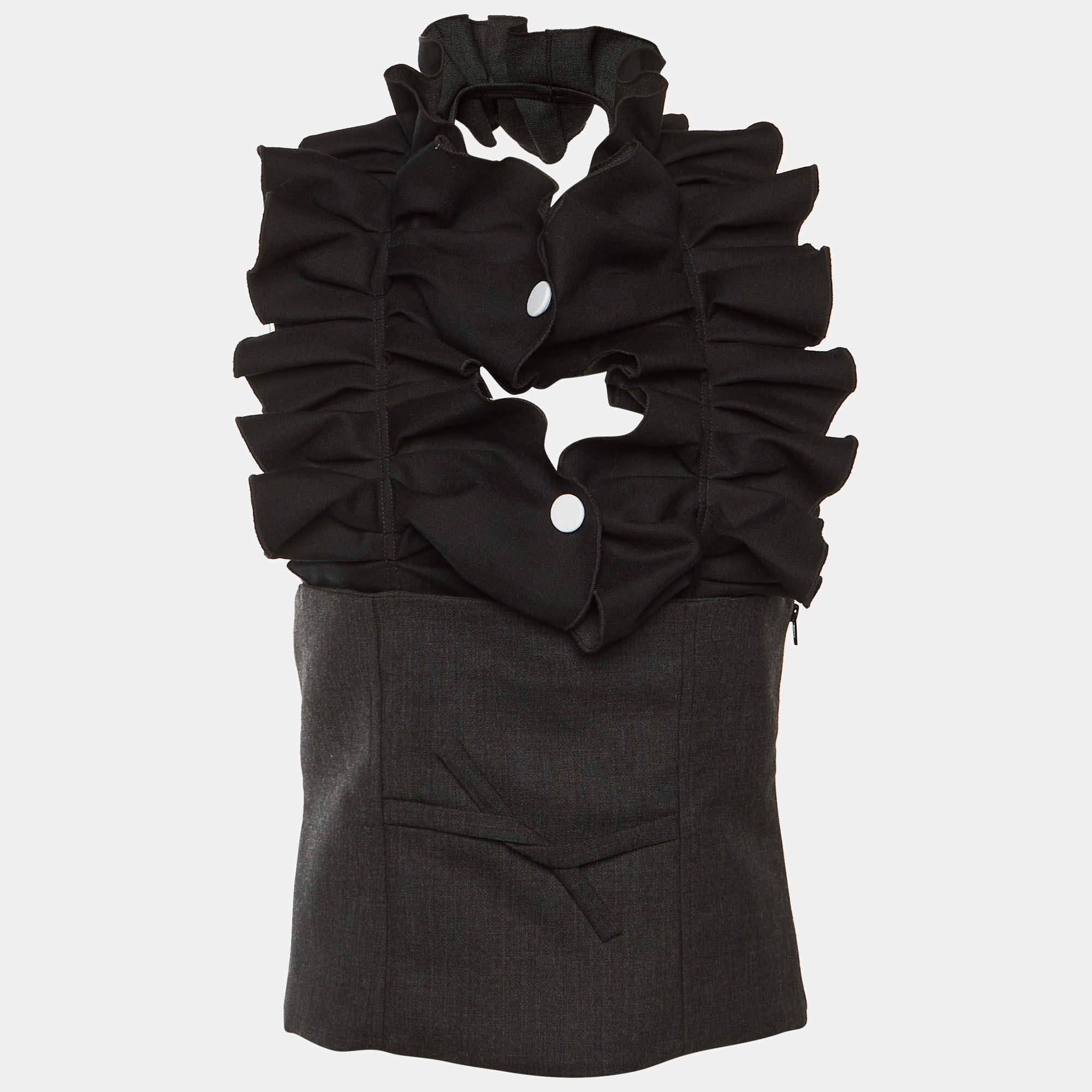 مملوكة مسبقًا Jacquemus  L'amour D'un Gitan Black/Grey Wool Ruffle Detail Top M