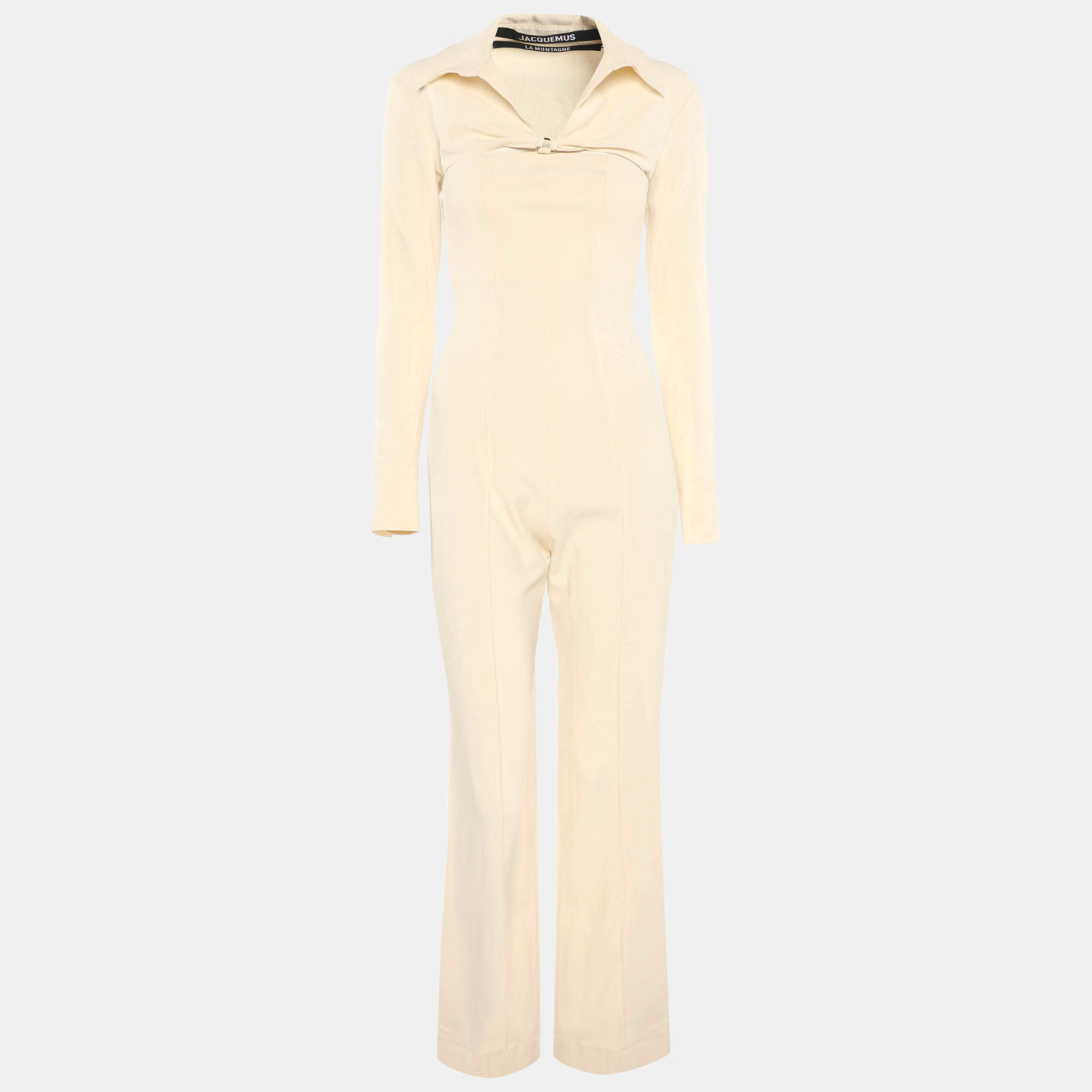 Pre Owned أوفرول جاكيموس جبرادين بيج مزين بفتحة لا مونتاني مقاس صغير (إكس صغير)