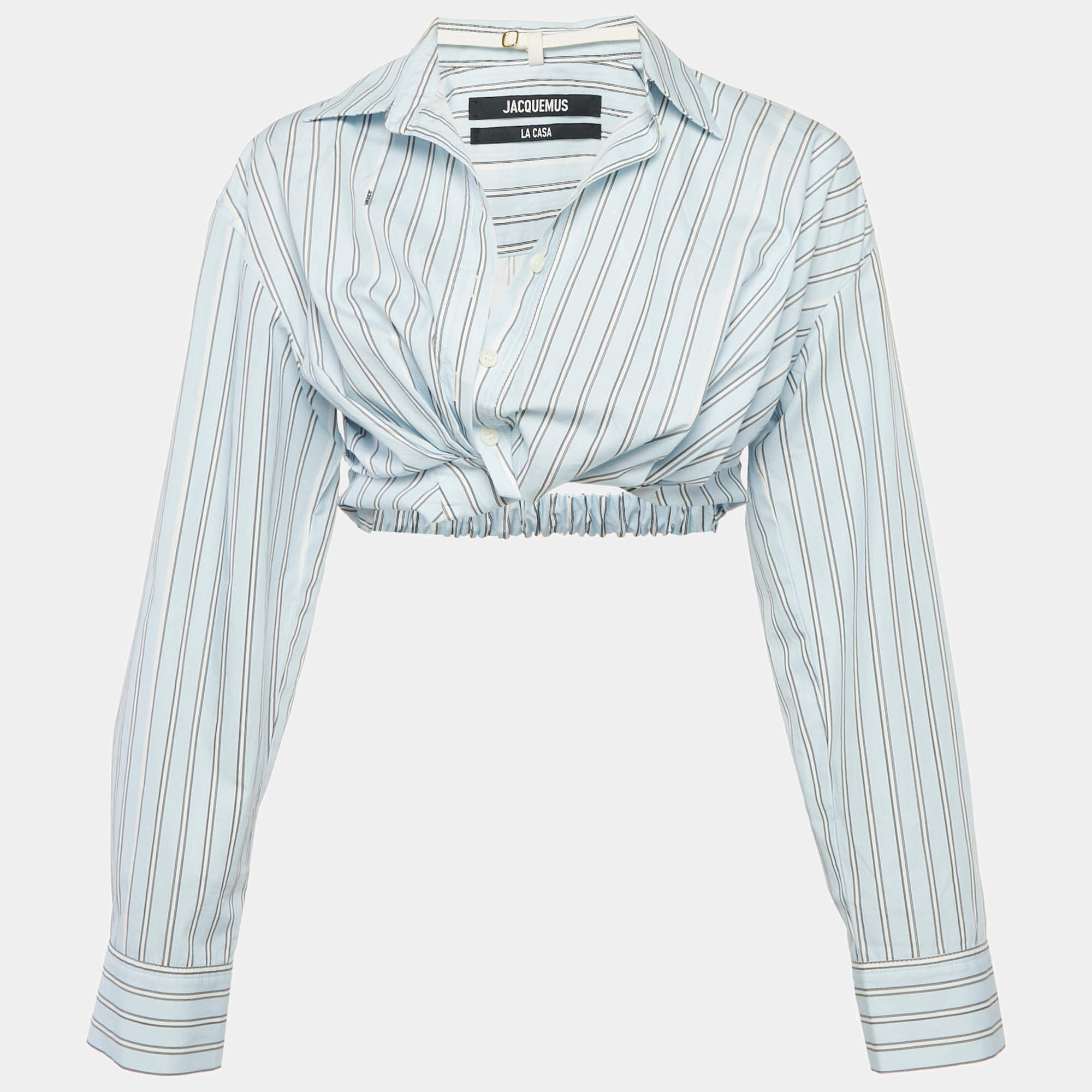 مملوكة مسبقًا Jacquemus La Casa Blue/White Striped Cotton La Chemise Bahia Courte Shirt S