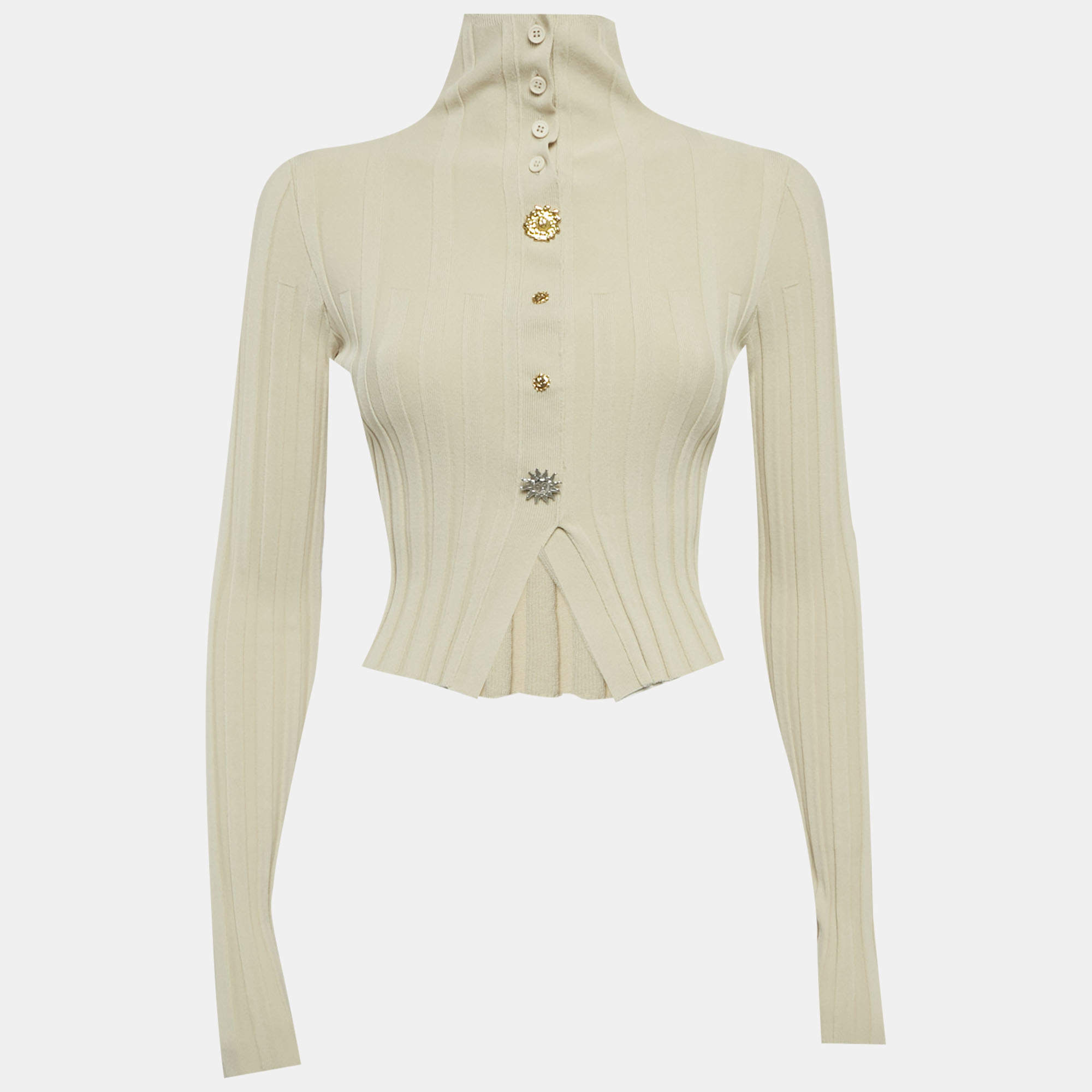 مملوكة مسبقًا Jacquemus Beige Rib Knit Button Detail Top M