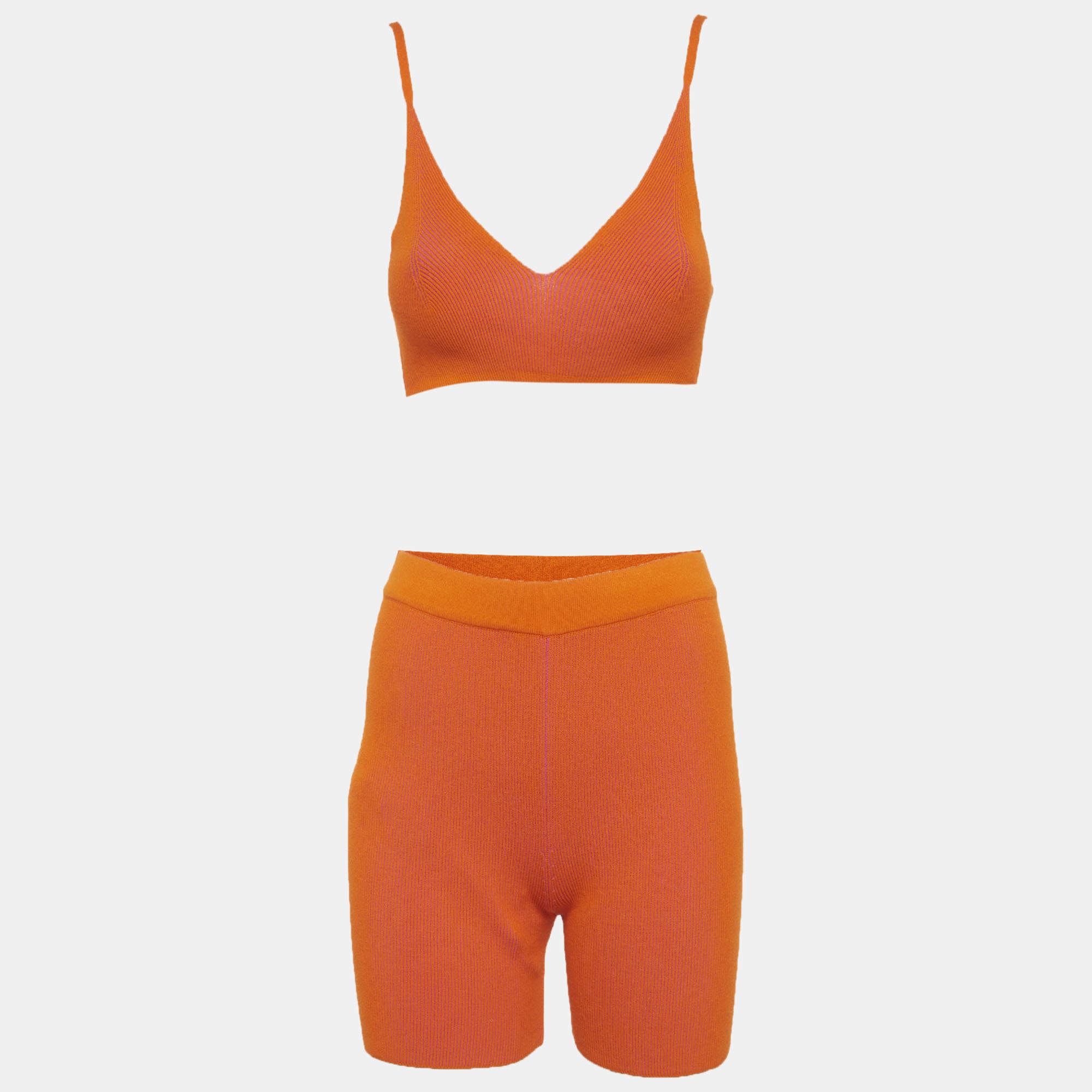 Pre Owned Jacquemus Orange/Pink Rib Knit Bralette & Shorts Set S/L