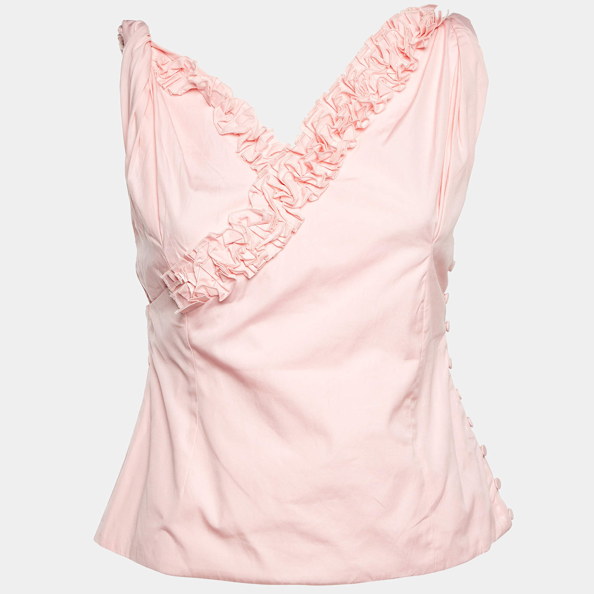 Pre Owned Jacquemus Pink Cotton Le Haut Seville Ruffled Top M