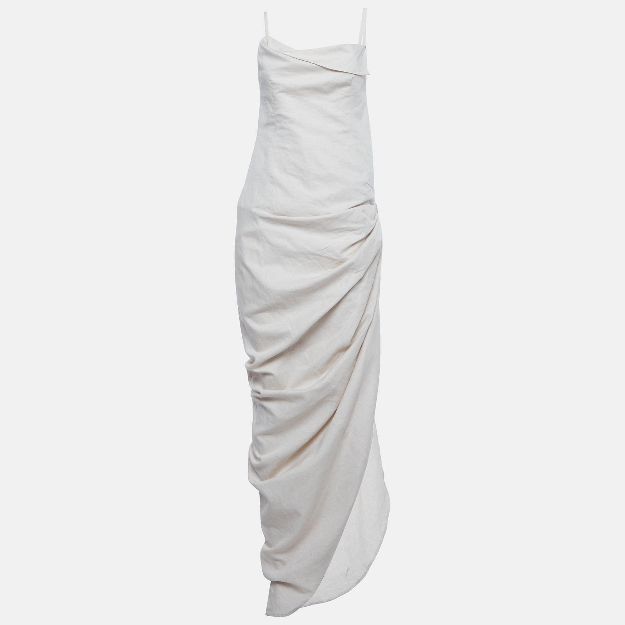 Pre Owned Jacquemus Light Beige Linen Blend Cowl Neck Maxi Dress M