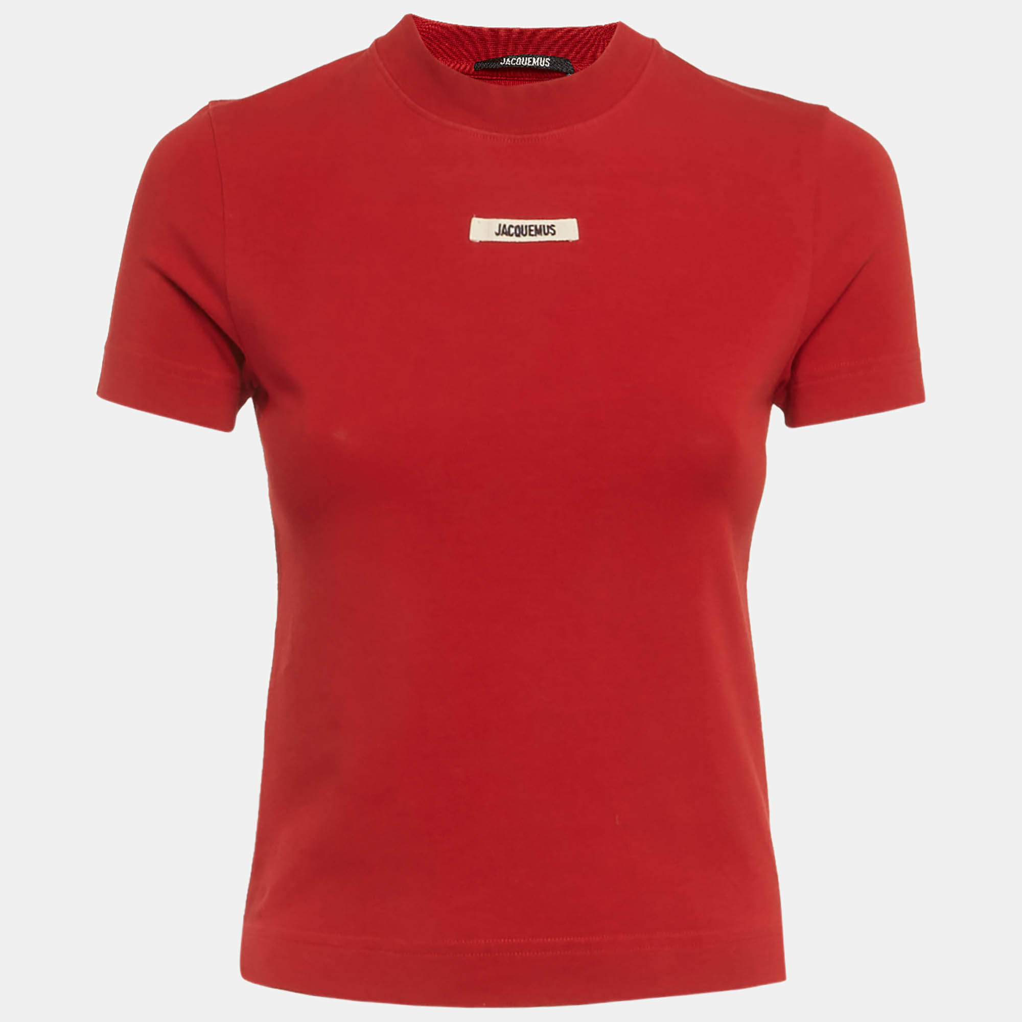 Pre Owned Jacquemus Red Logo Applique Jersey T-Shirt XS