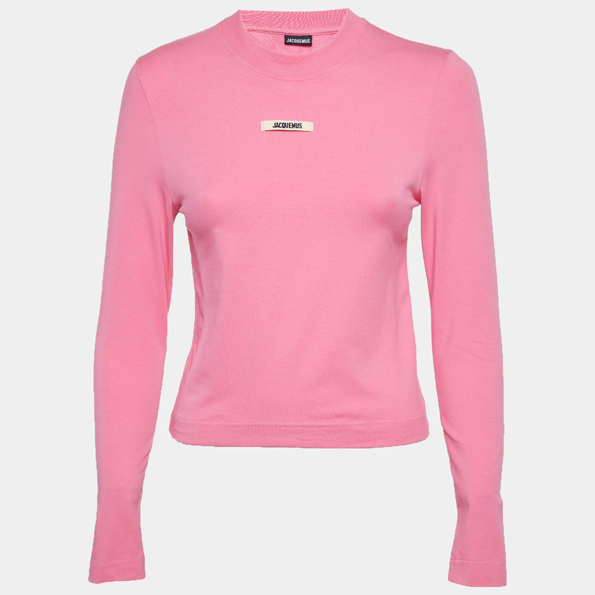 Pre Owned Jacquemus Pink Jersey The Gros Grain Long Sleeve T-Shirt XS