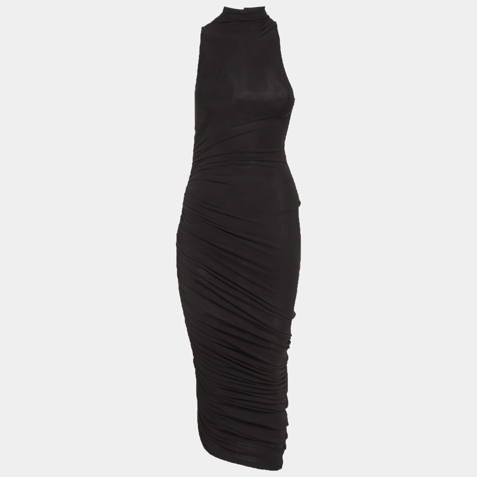 مملوكة مسبقًا Jacquemus Black Jersey Ruched La Robe Piazza Midi Dress XS