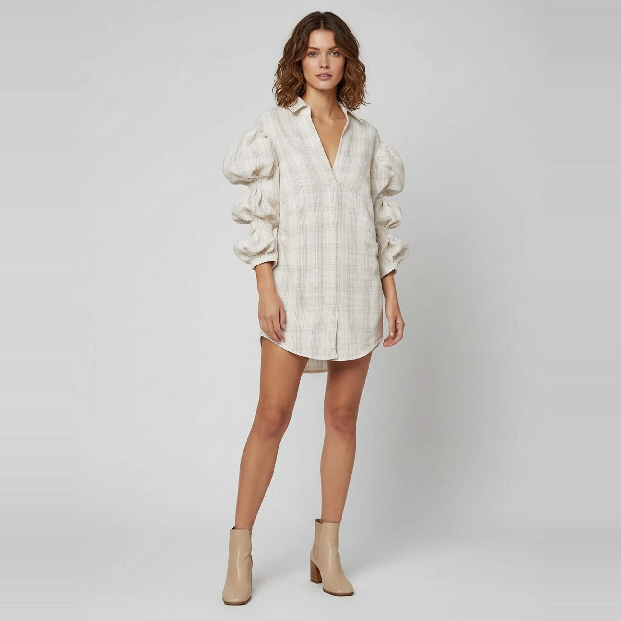 Pre Owned Jacquemus Cream Plaid Print Linen Blend La Robe Santon Mini Shirt Dress S